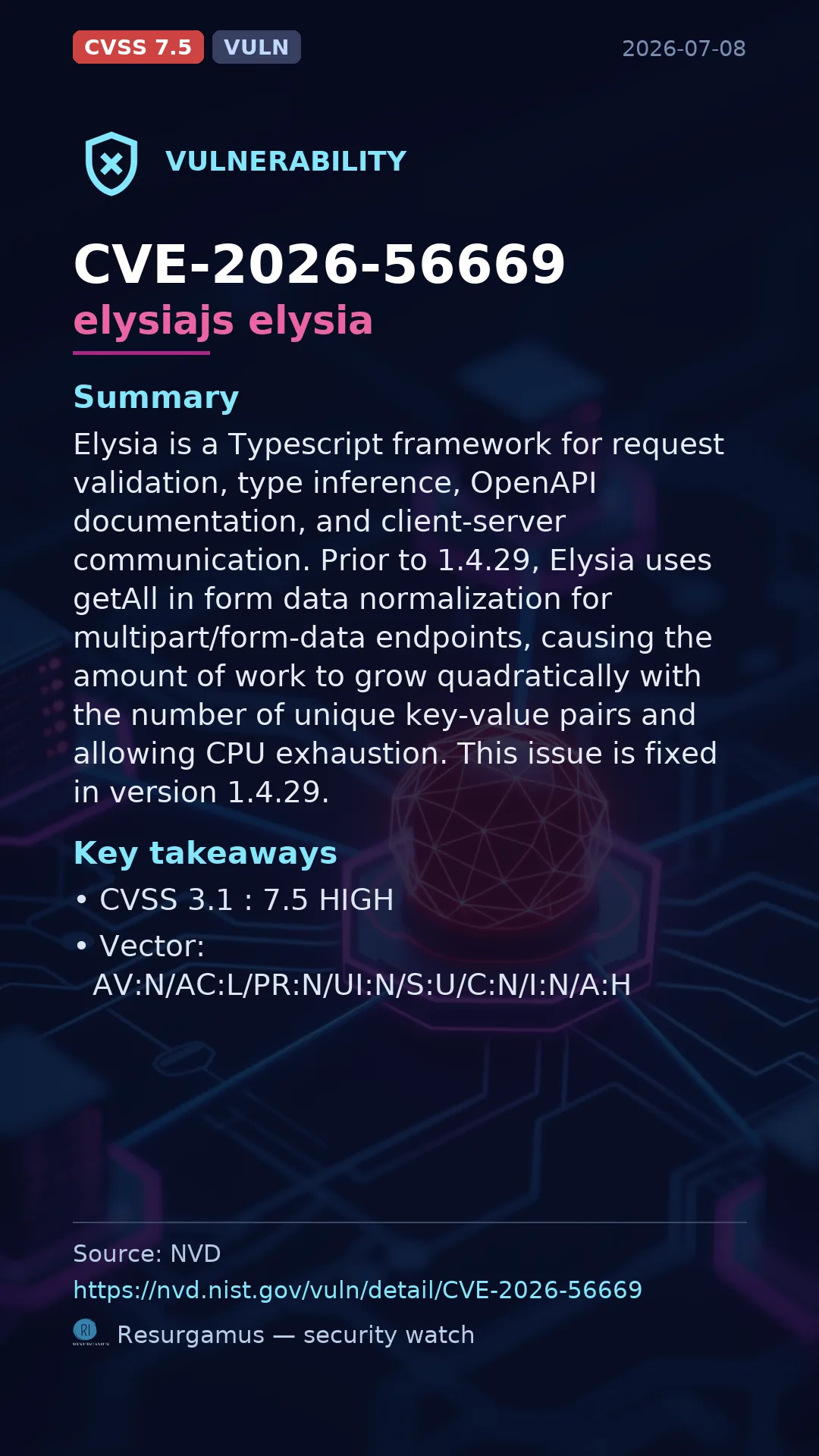 CVE-2026-56669 elysiajs elysia Vulnerability