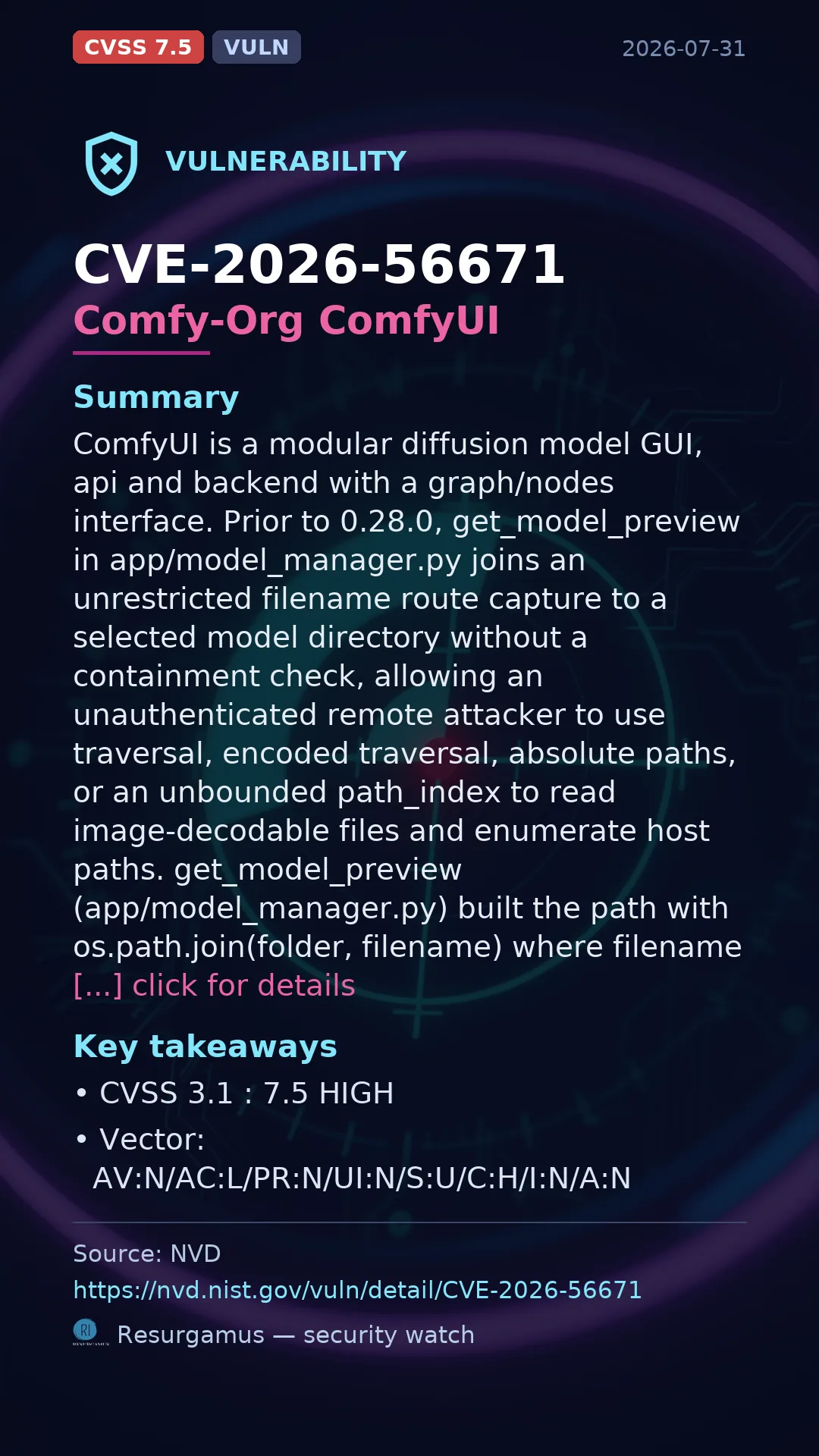 CVE-2026-56671 Comfy-Org ComfyUI Vulnerability