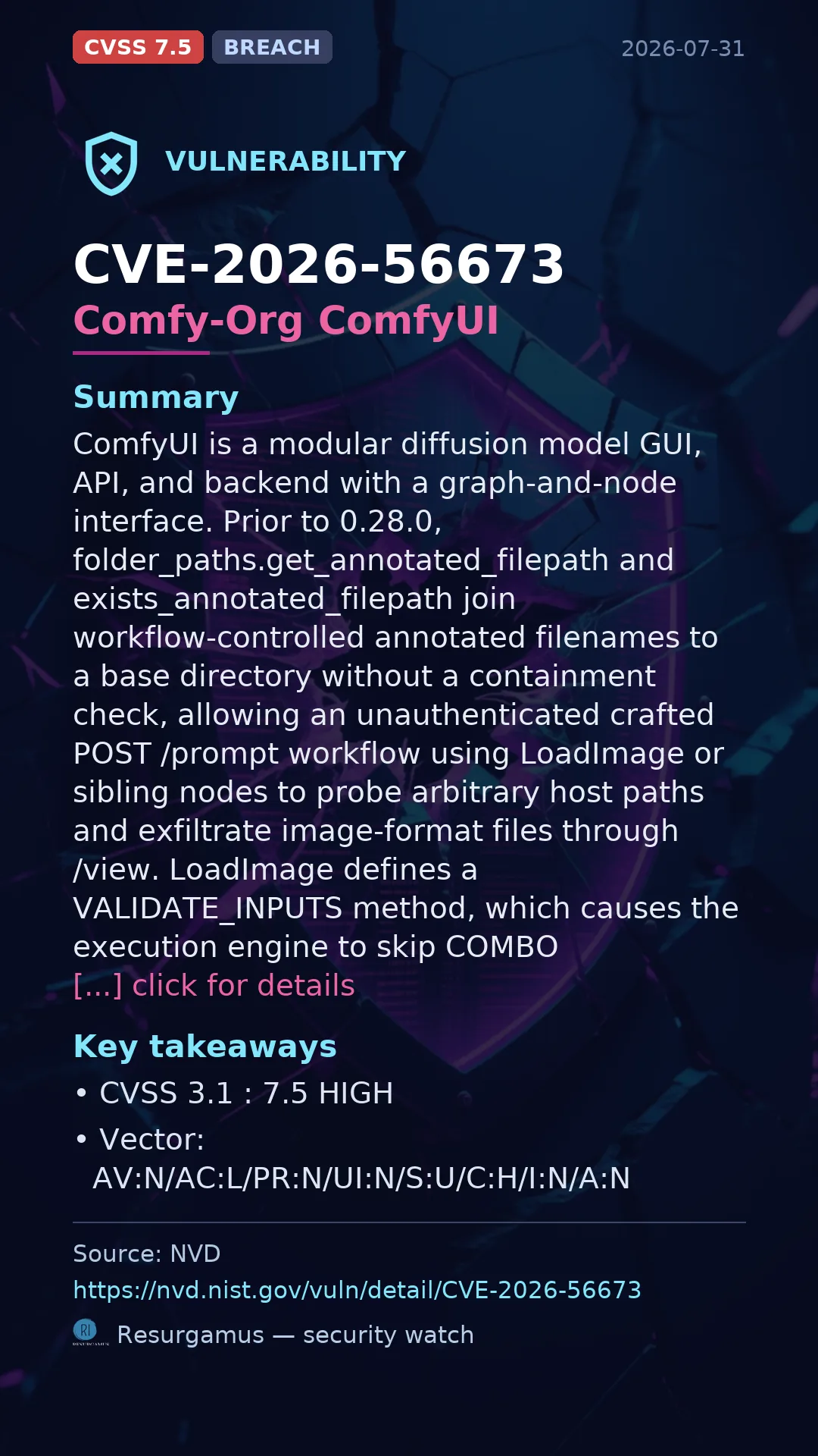 CVE-2026-56673 Comfy-Org ComfyUI Vulnerability