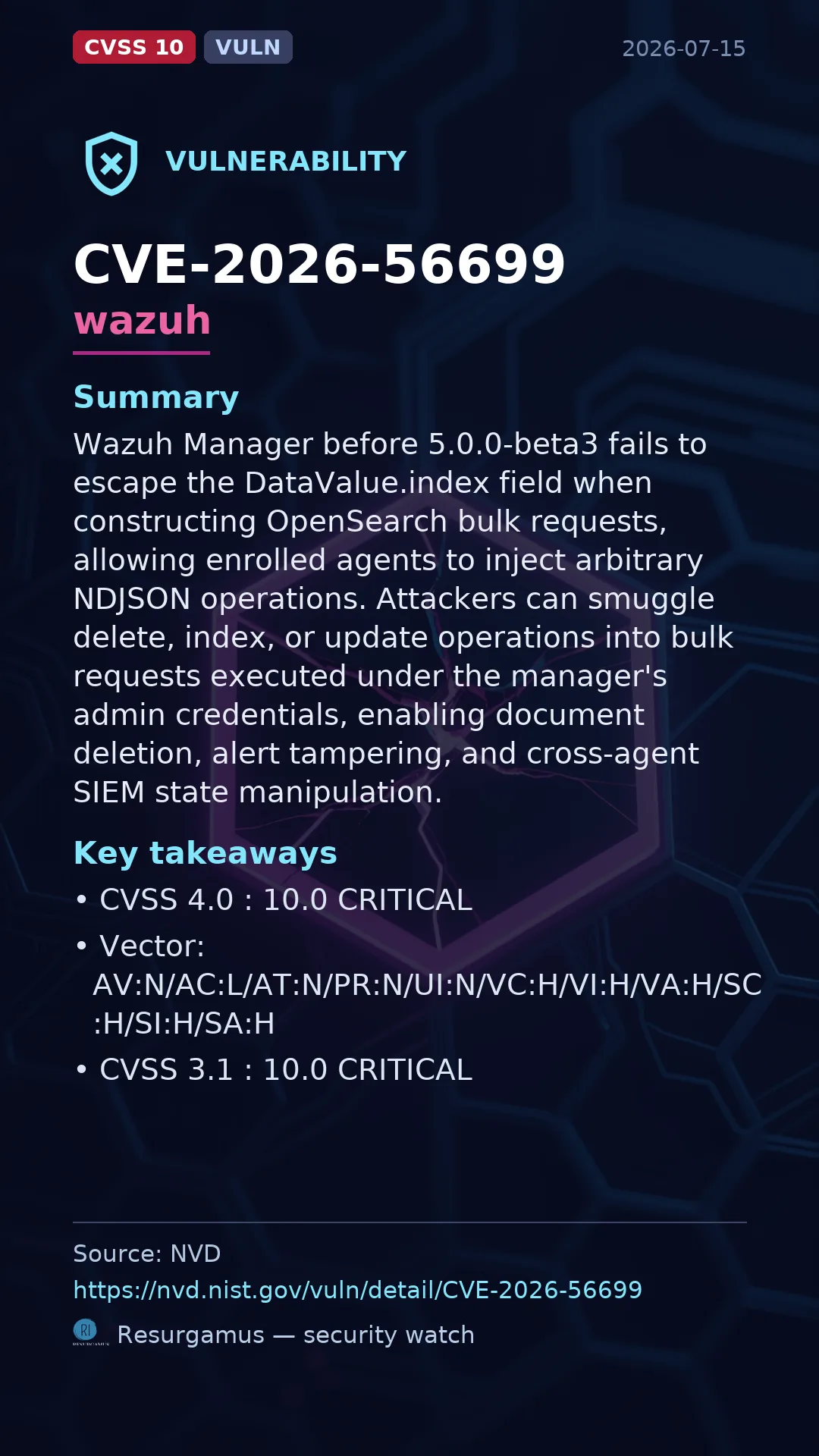 CVE-2026-56699 wazuh Vulnerability