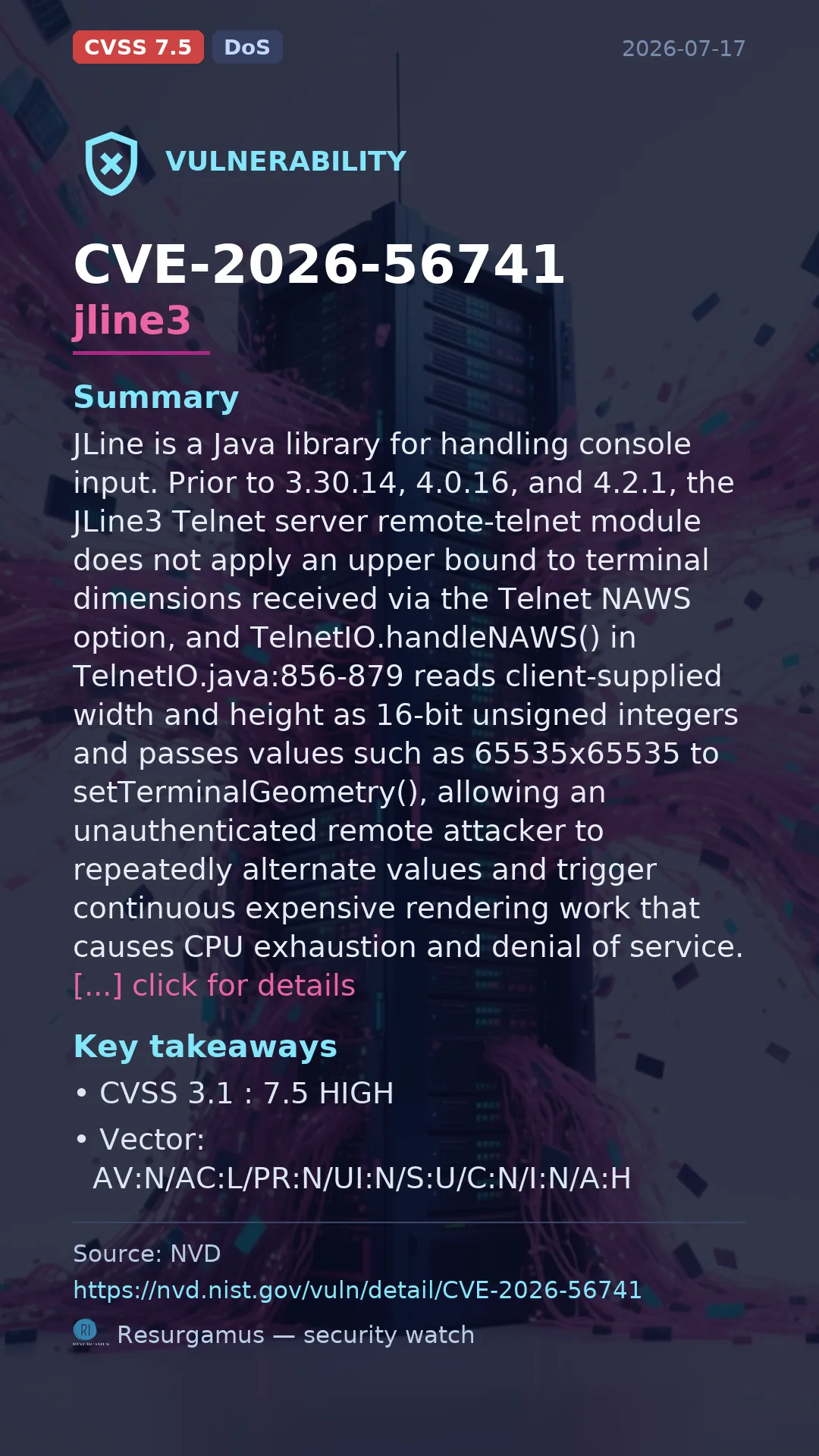 CVE-2026-56741 jline3 Vulnerability