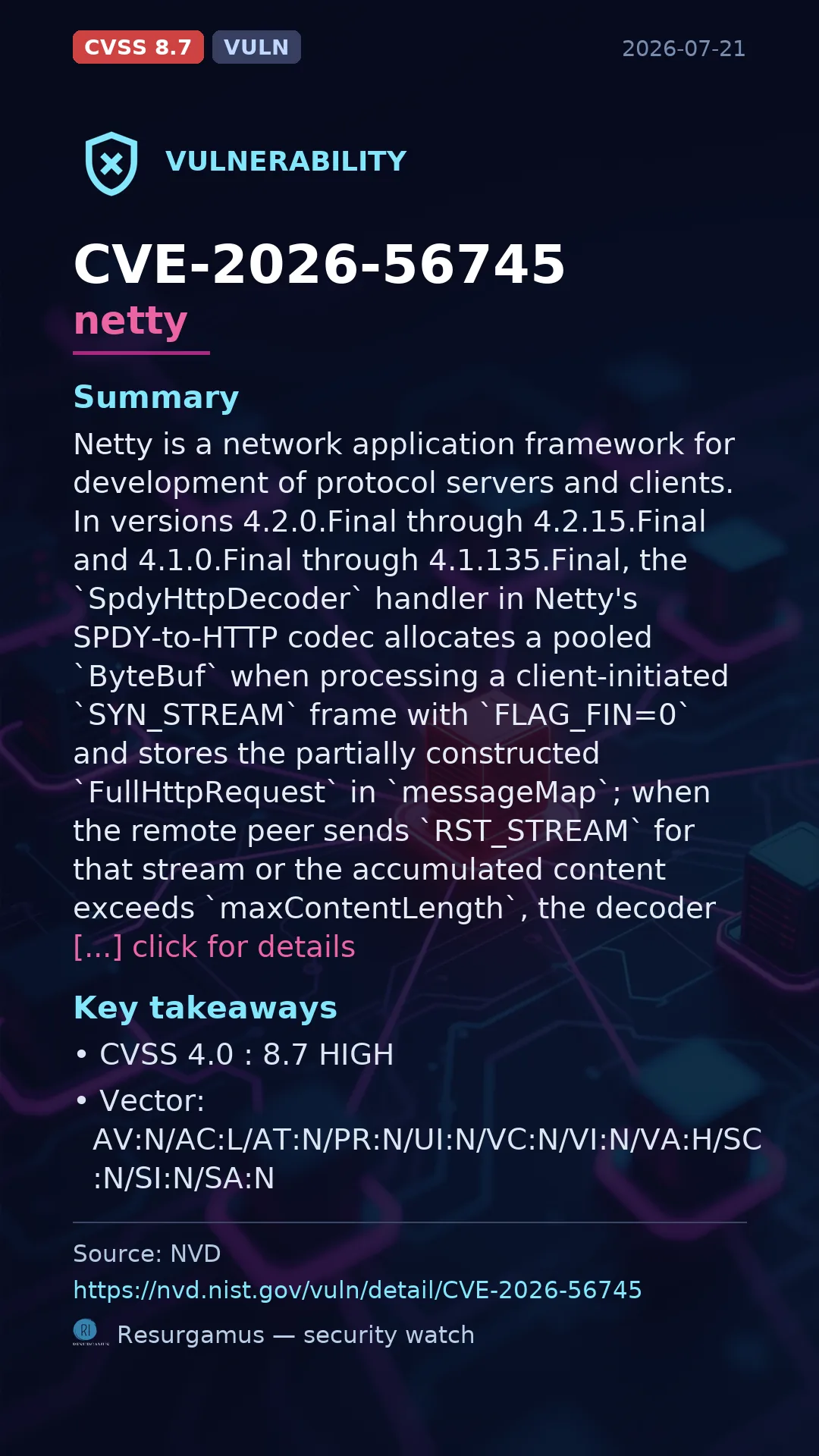 CVE-2026-56745 netty Vulnerability