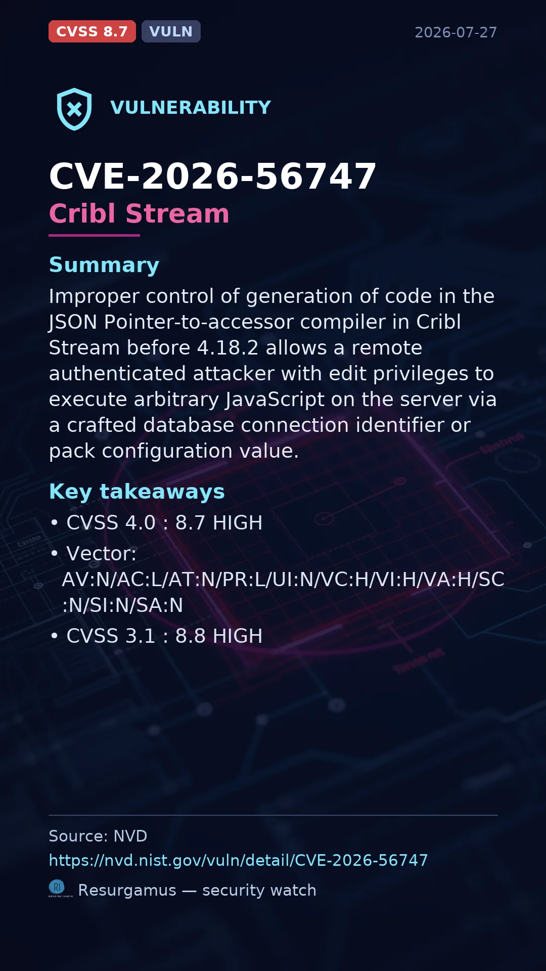 CVE-2026-56747 Cribl Stream Vulnerability