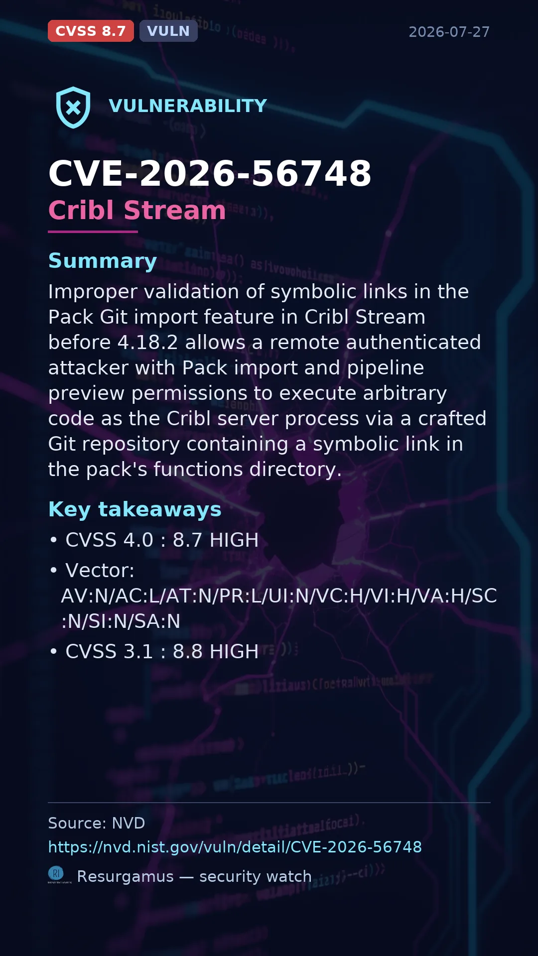 CVE-2026-56748 Cribl Stream Vulnerability