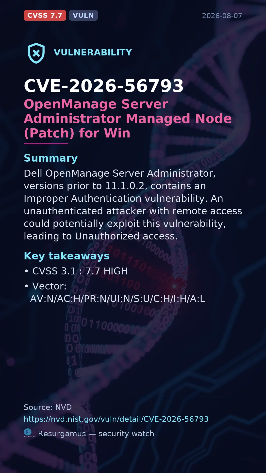 CVE-2026-56793 OpenManage Server Administrator Managed Node (Patch) for Win Vulnerability