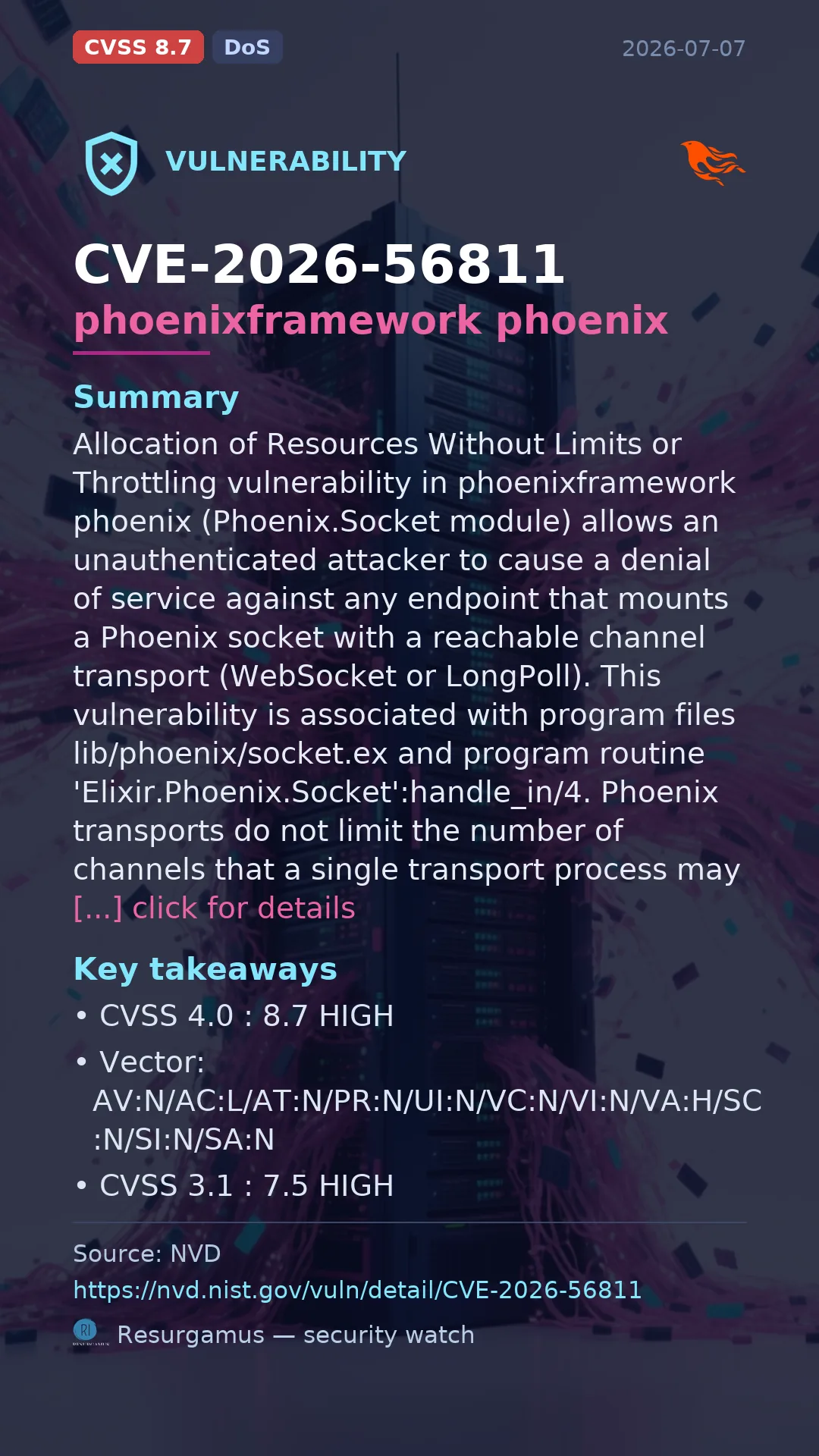 CVE-2026-56811 phoenixframework phoenix Vulnerability