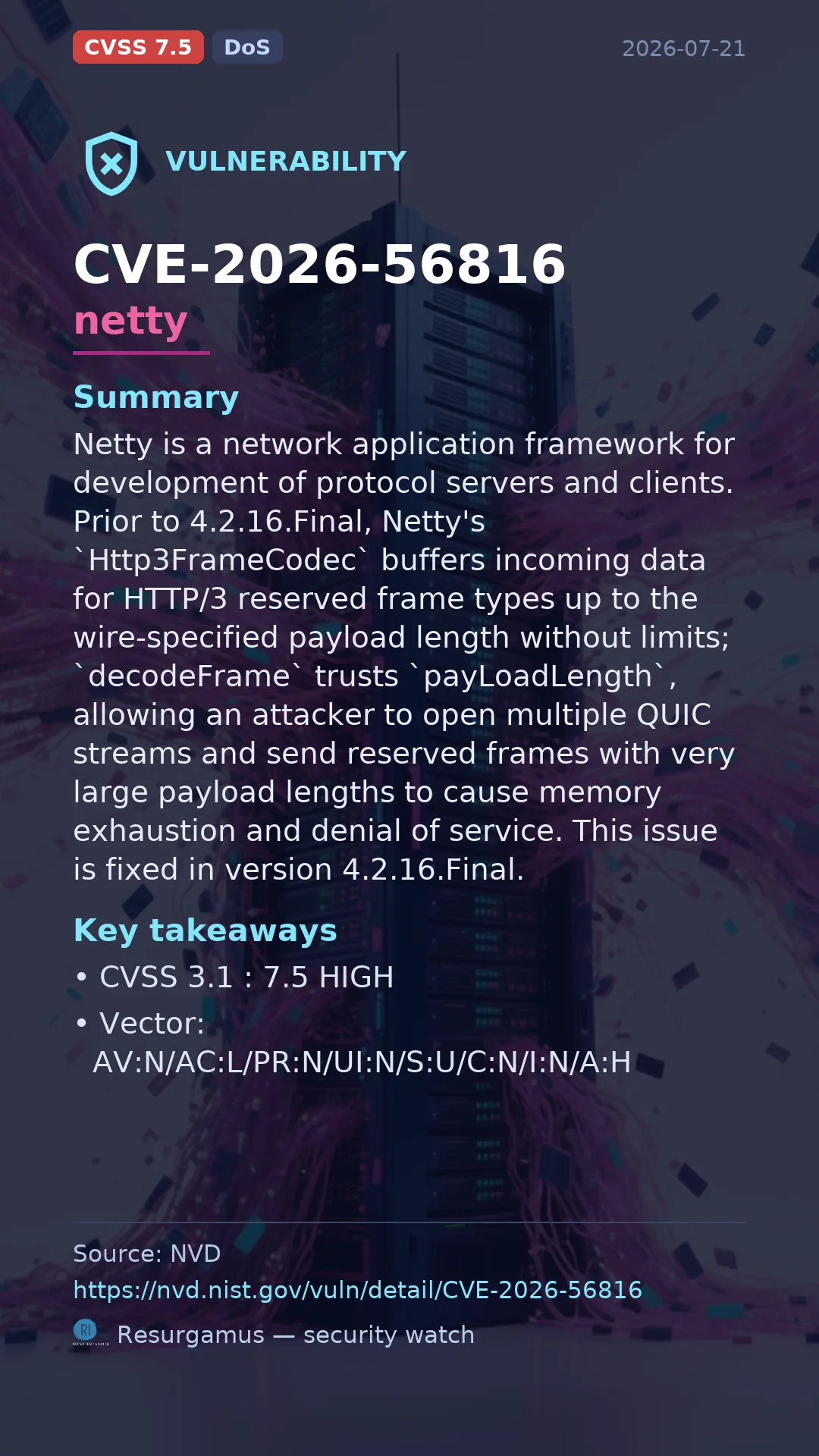 CVE-2026-56816 netty Vulnerability