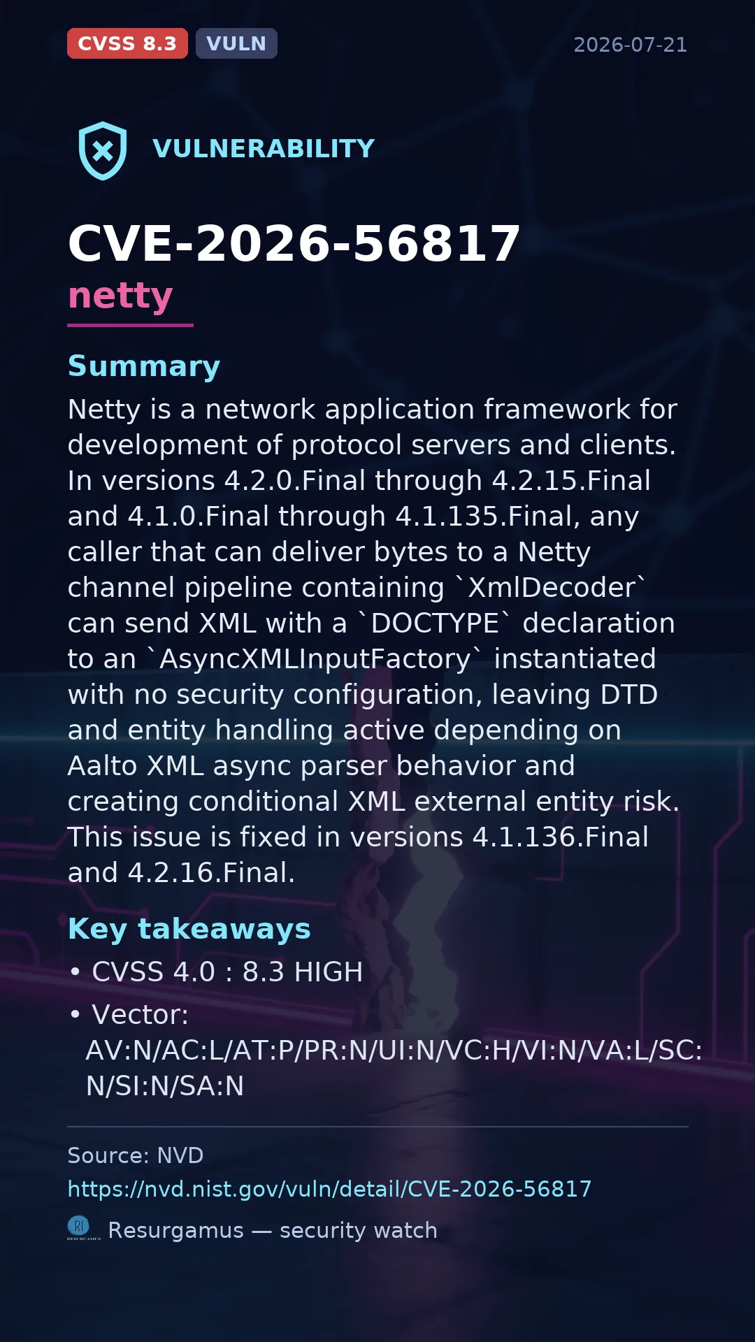CVE-2026-56817 netty Vulnerability