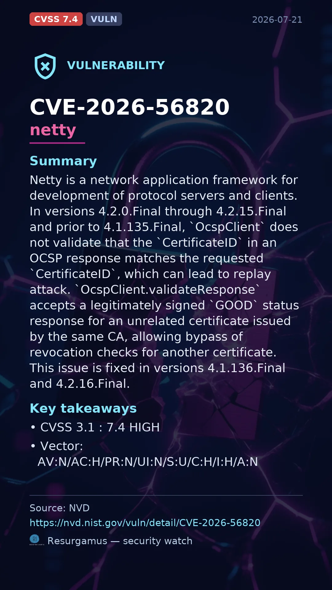 CVE-2026-56820 netty Vulnerability
