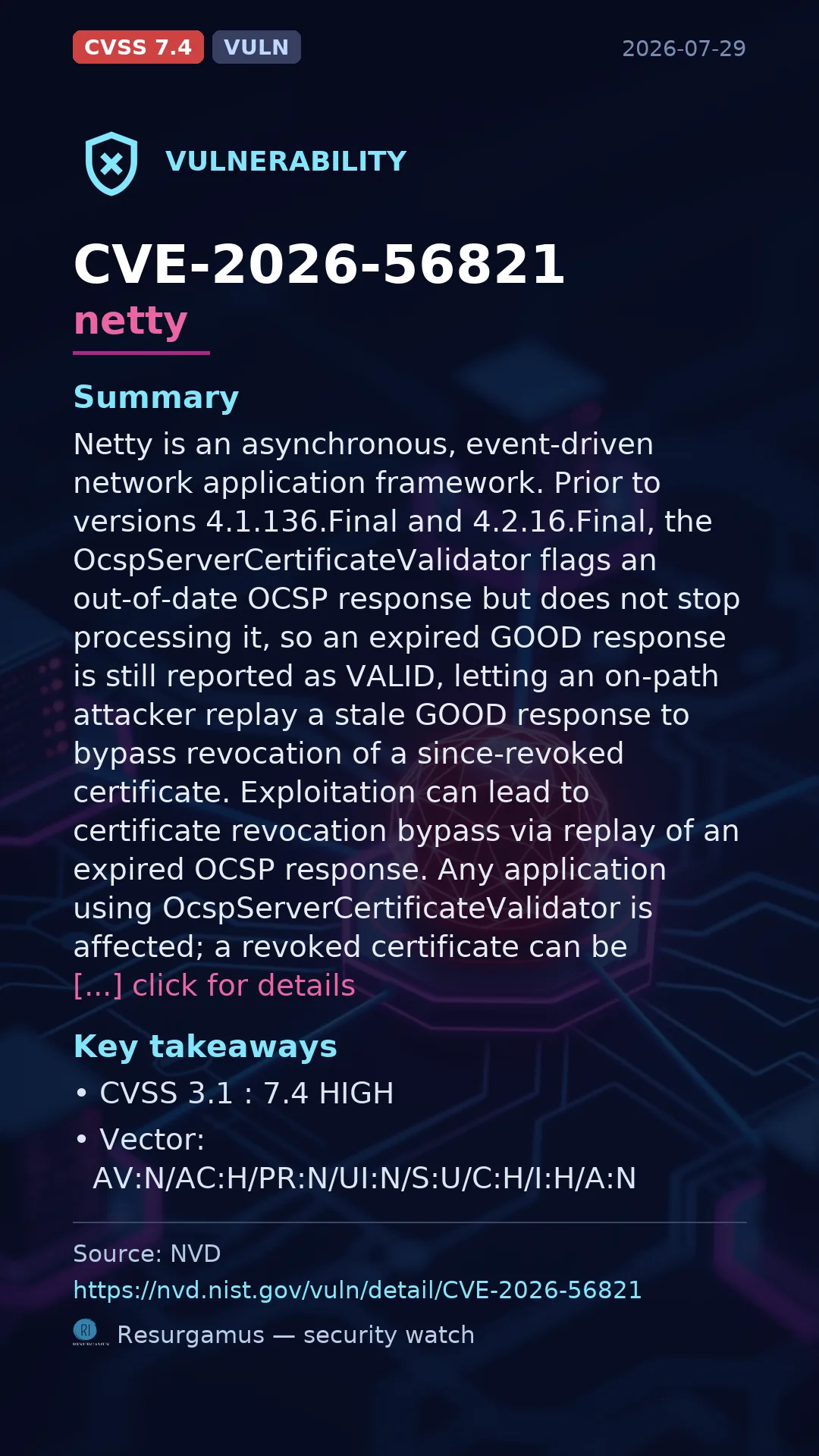 CVE-2026-56821 netty Vulnerability