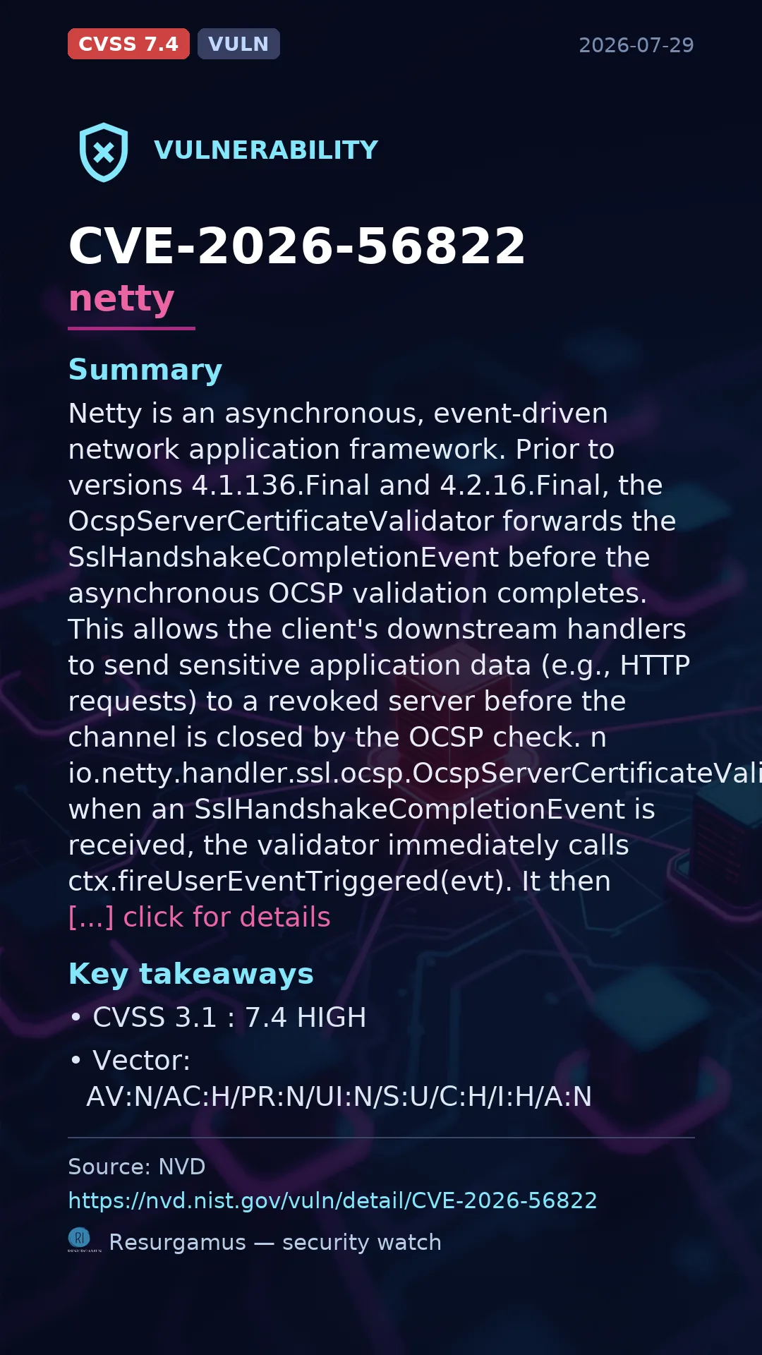 CVE-2026-56822 netty Vulnerability