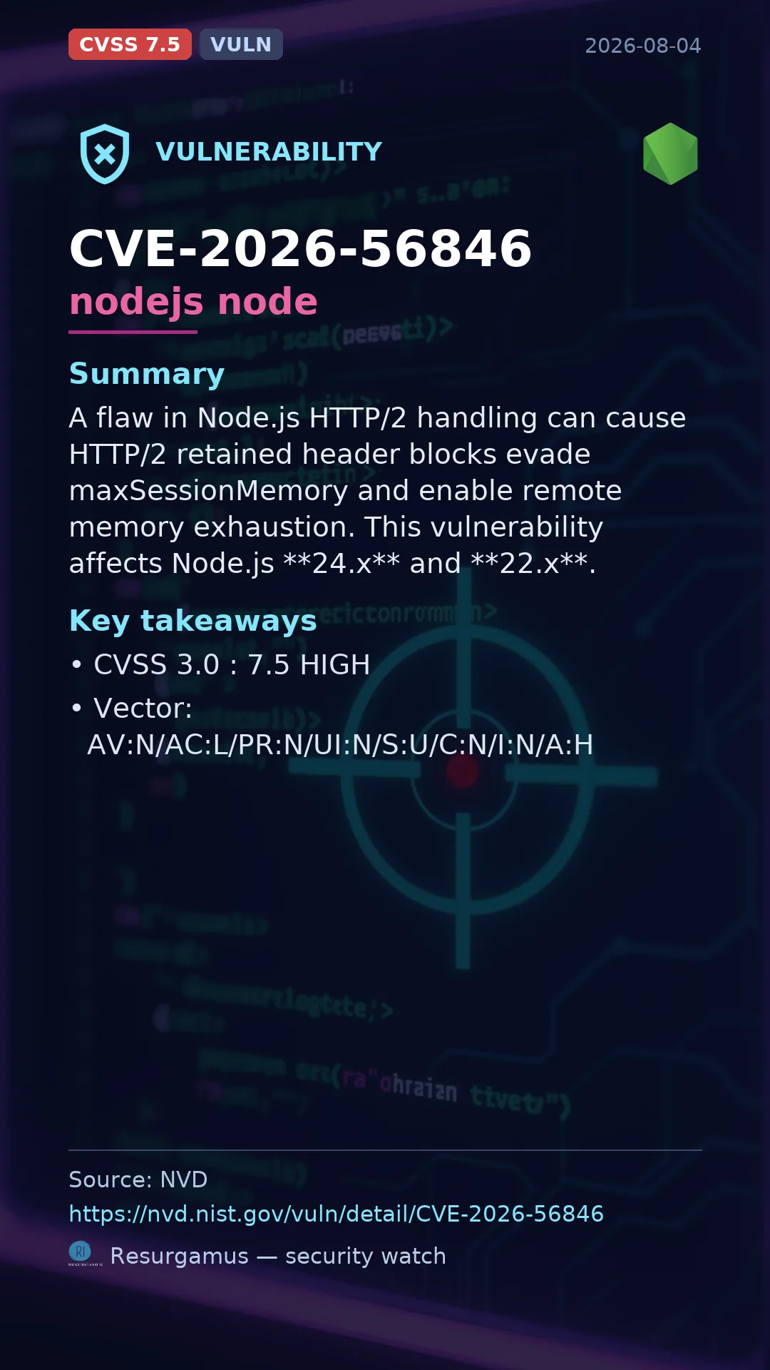 CVE-2026-56846 nodejs node Vulnerability