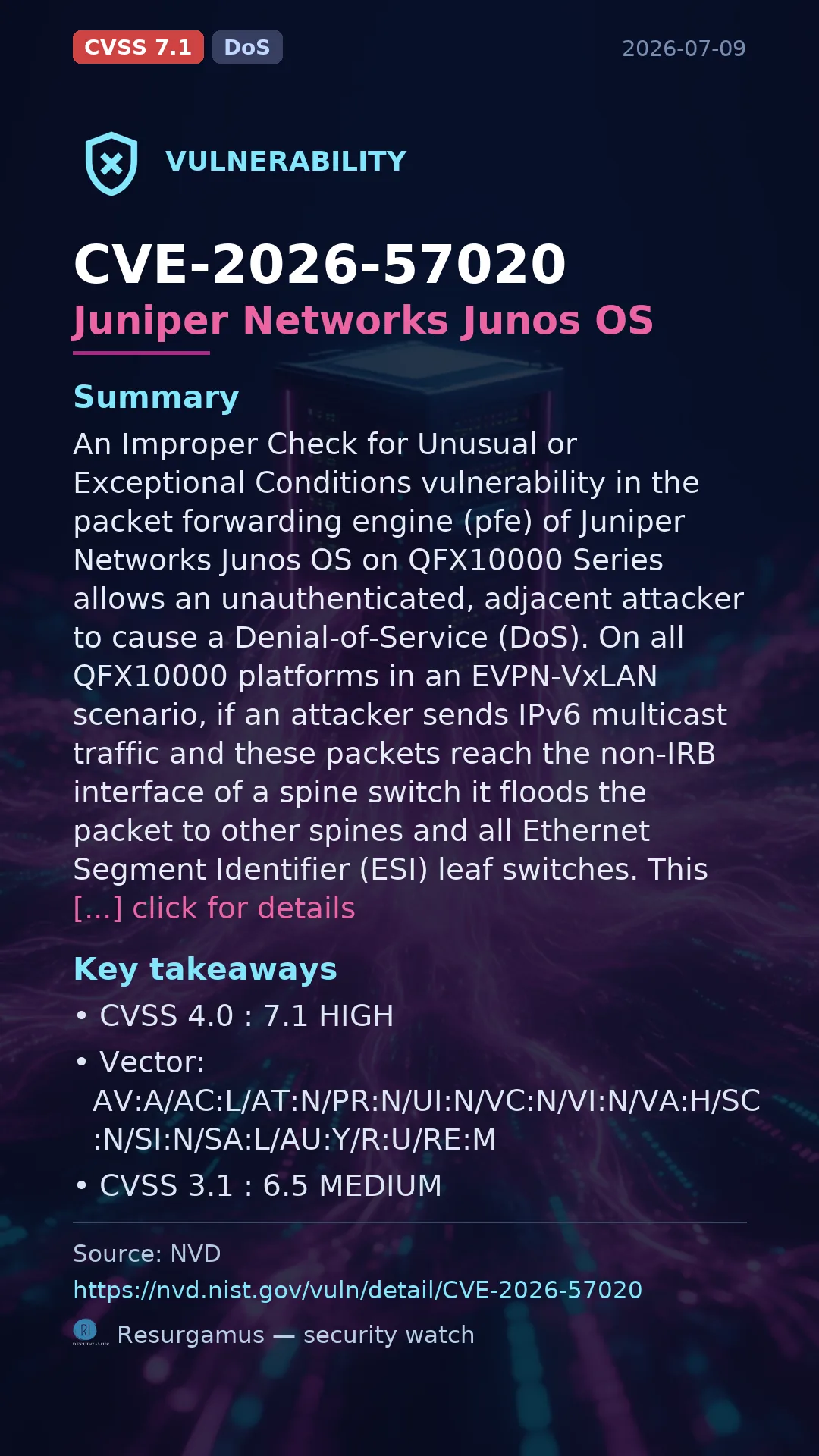 CVE-2026-57020 Juniper Networks Junos OS Vulnerability