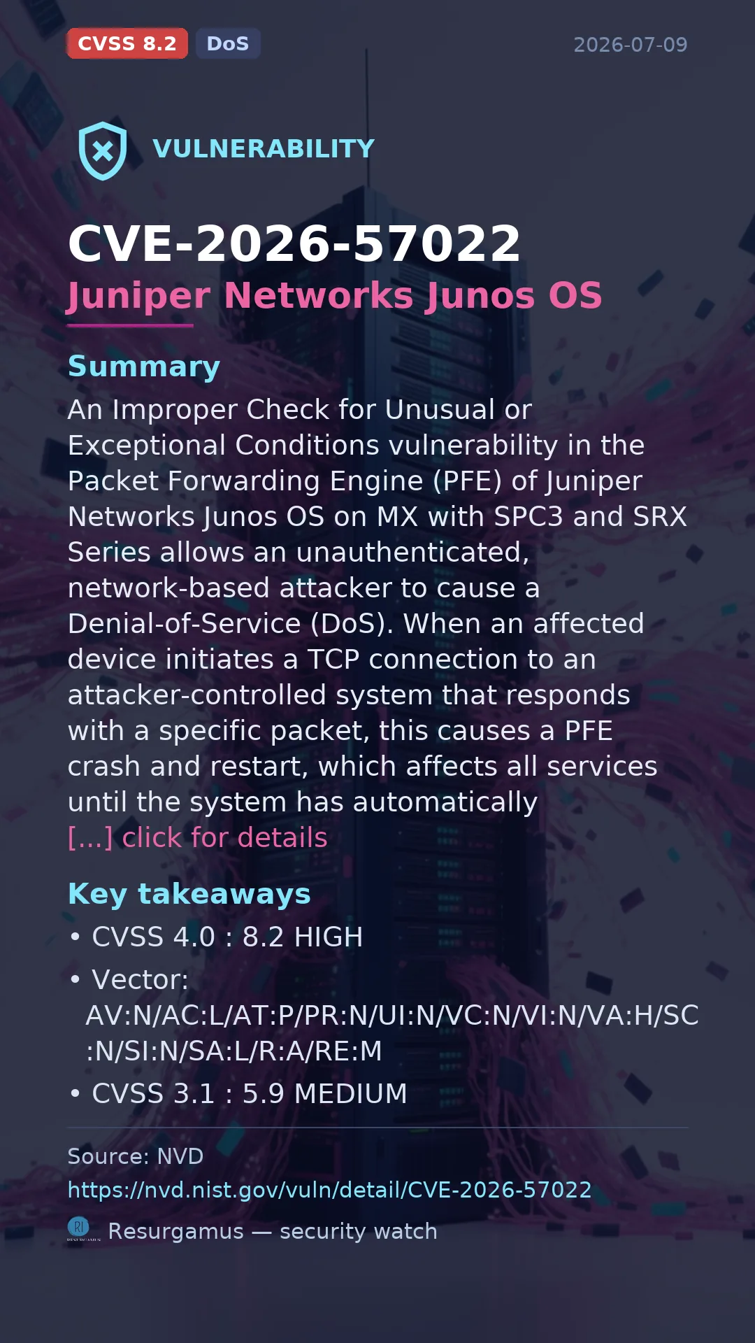 CVE-2026-57022 Juniper Networks Junos OS Vulnerability