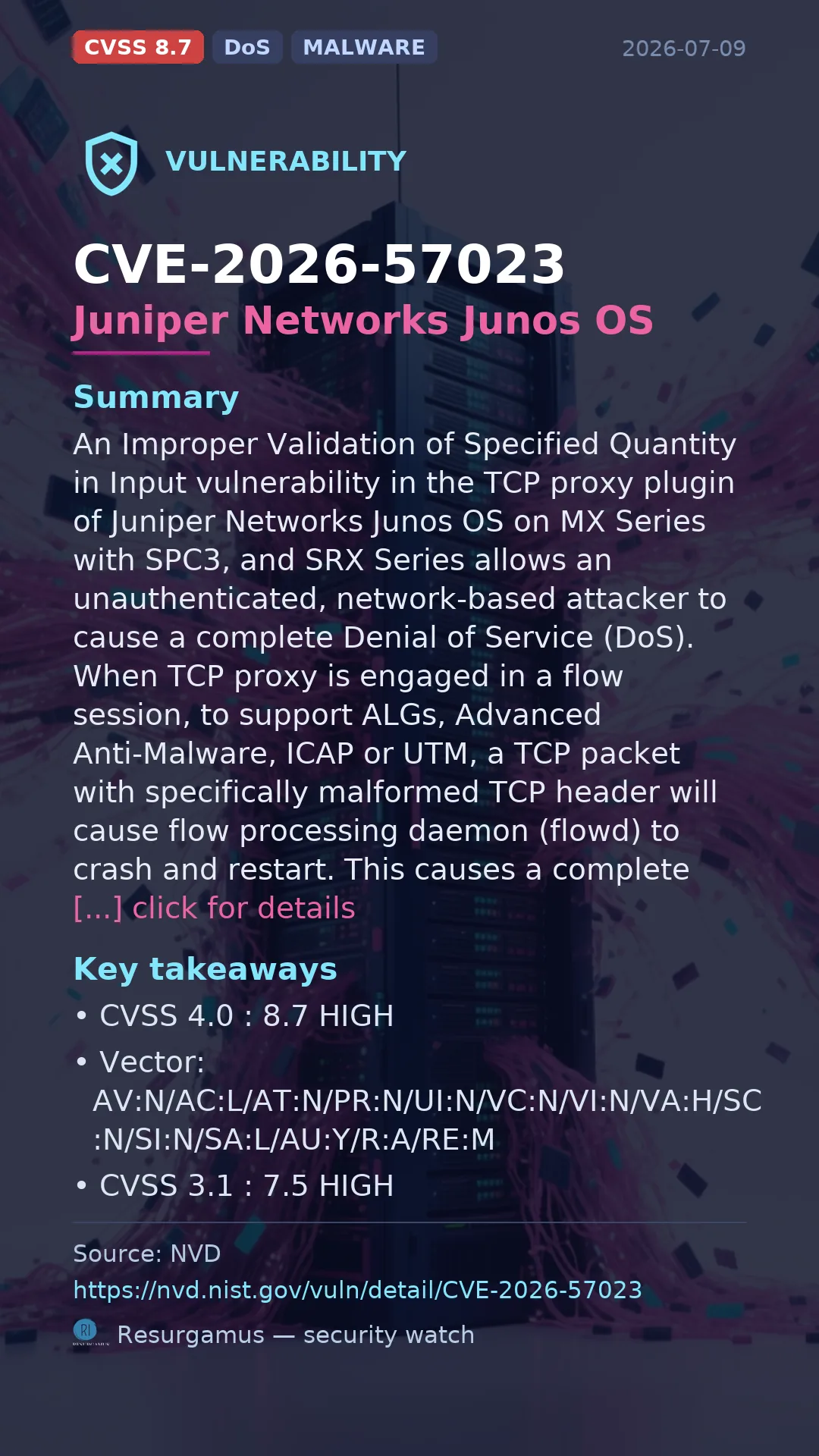 CVE-2026-57023 Juniper Networks Junos OS Vulnerability