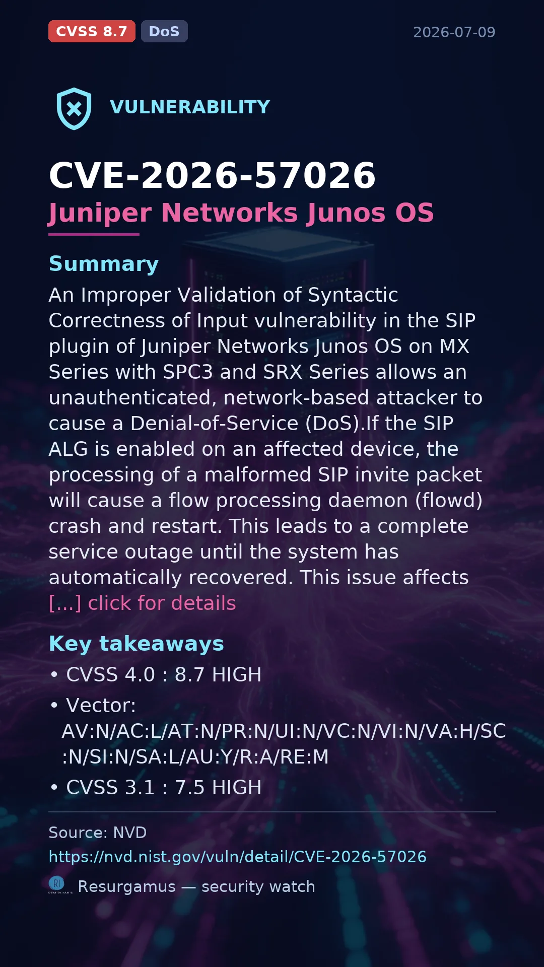 CVE-2026-57026 Juniper Networks Junos OS Vulnerability