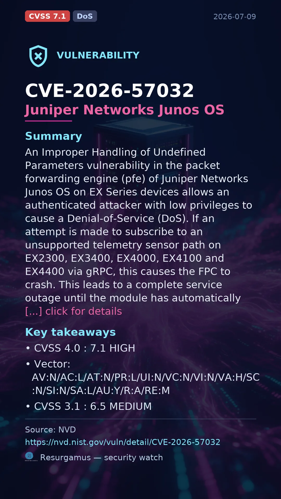 CVE-2026-57032 Juniper Networks Junos OS Vulnerability