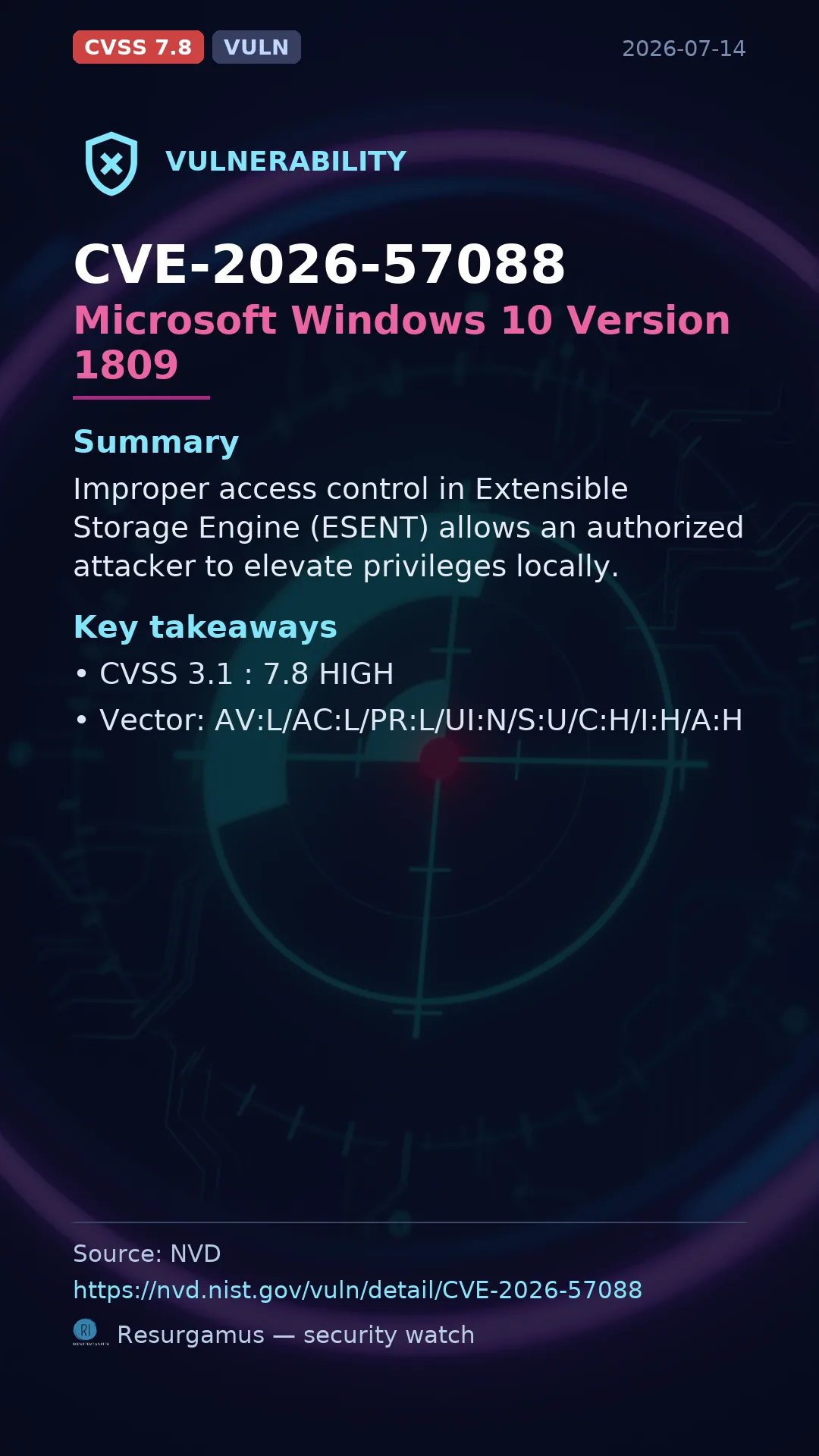 CVE-2026-57088 Microsoft Windows 10 Version 1809 Vulnerability