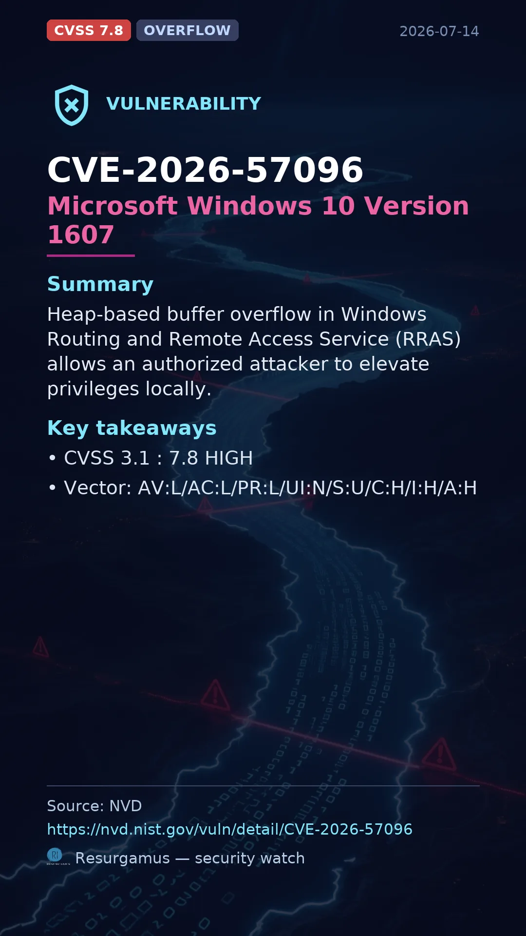 CVE-2026-57096 Microsoft Windows 10 Version 1607 Vulnerability