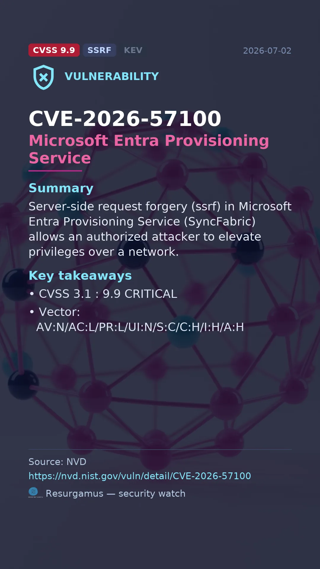 CVE-2026-57100 Microsoft Entra Provisioning Service Vulnerability