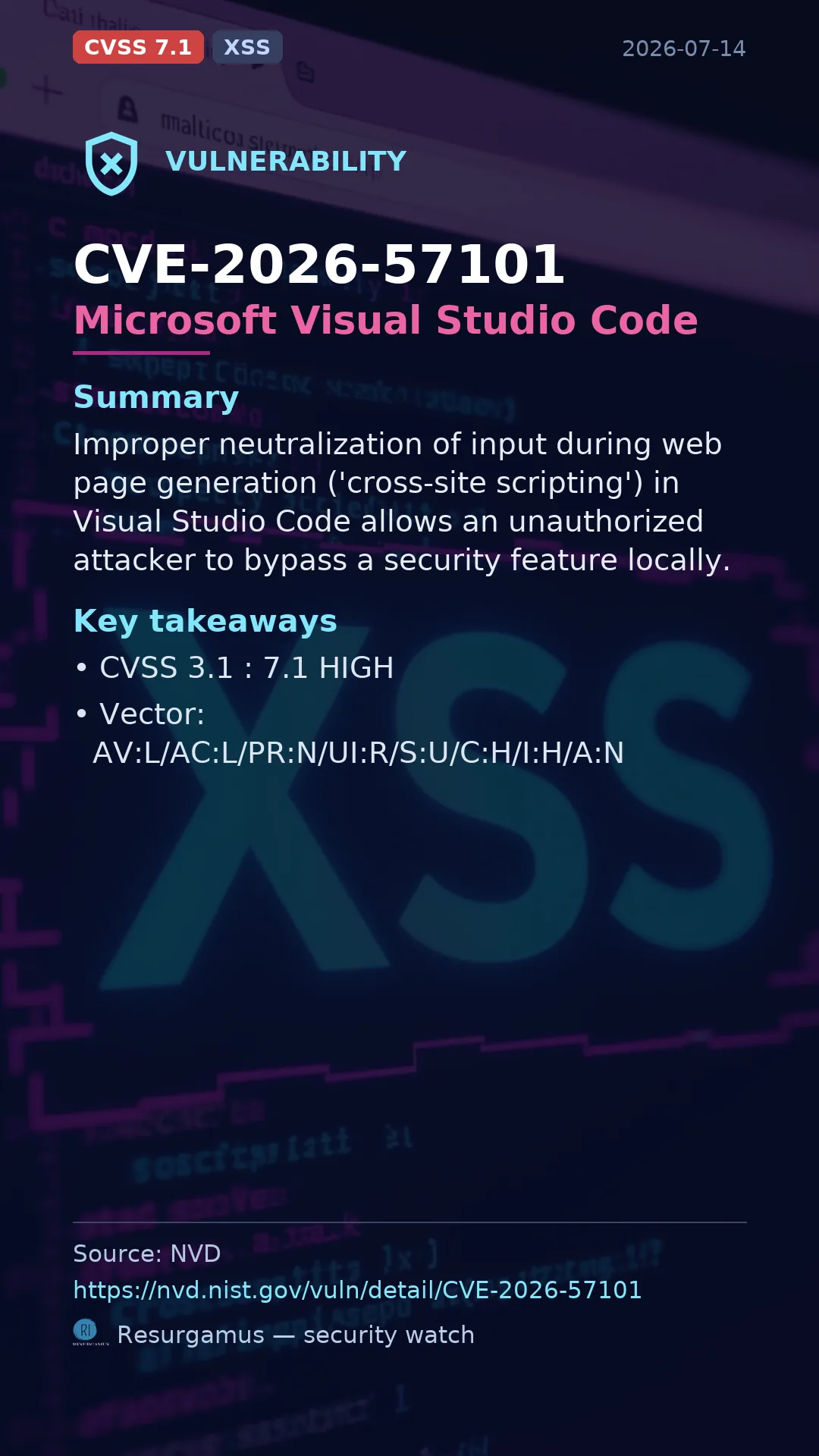 CVE-2026-57101 Microsoft Visual Studio Code Vulnerability