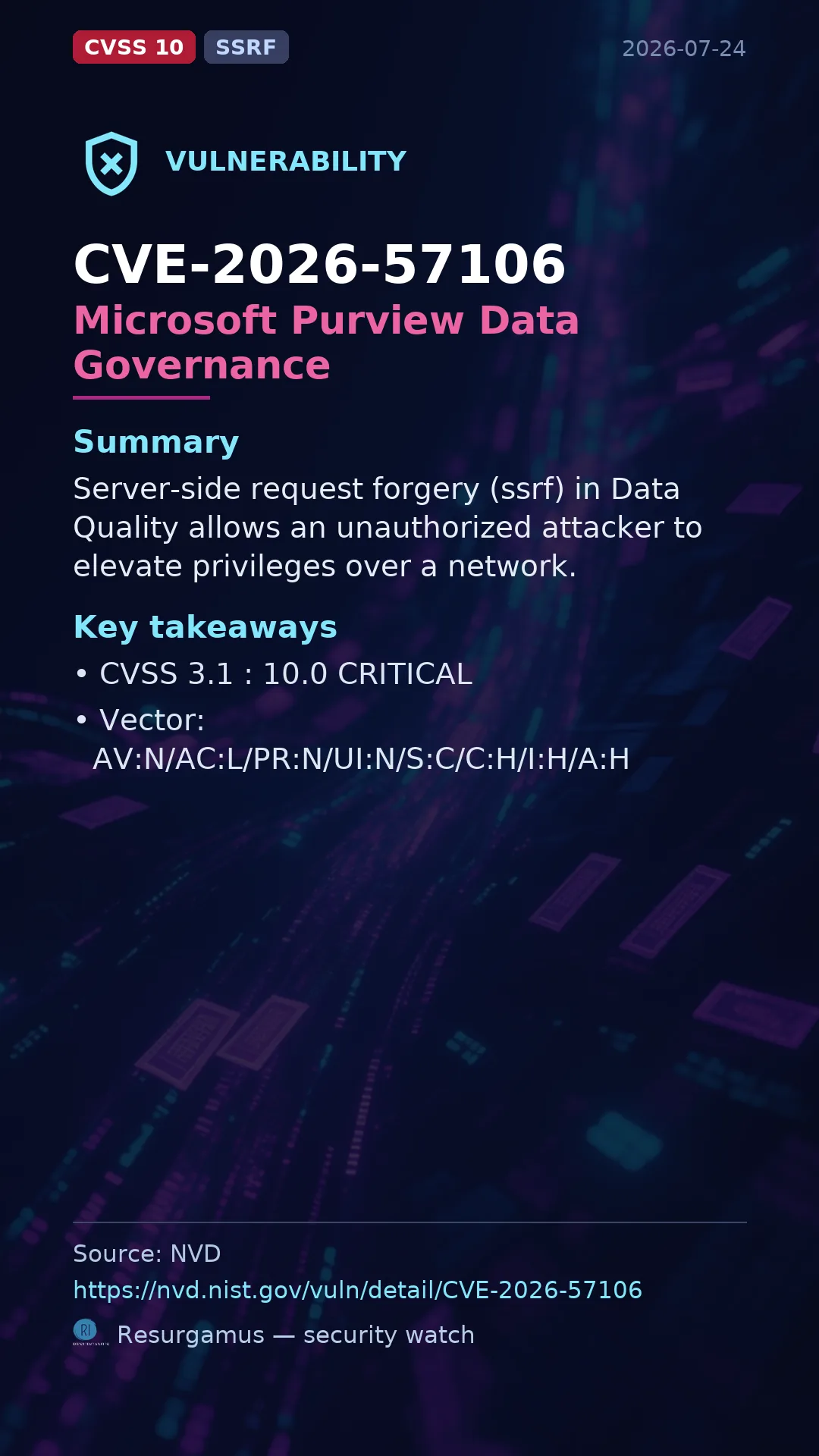CVE-2026-57106 - Microsoft Purview Data Governance vulnerability