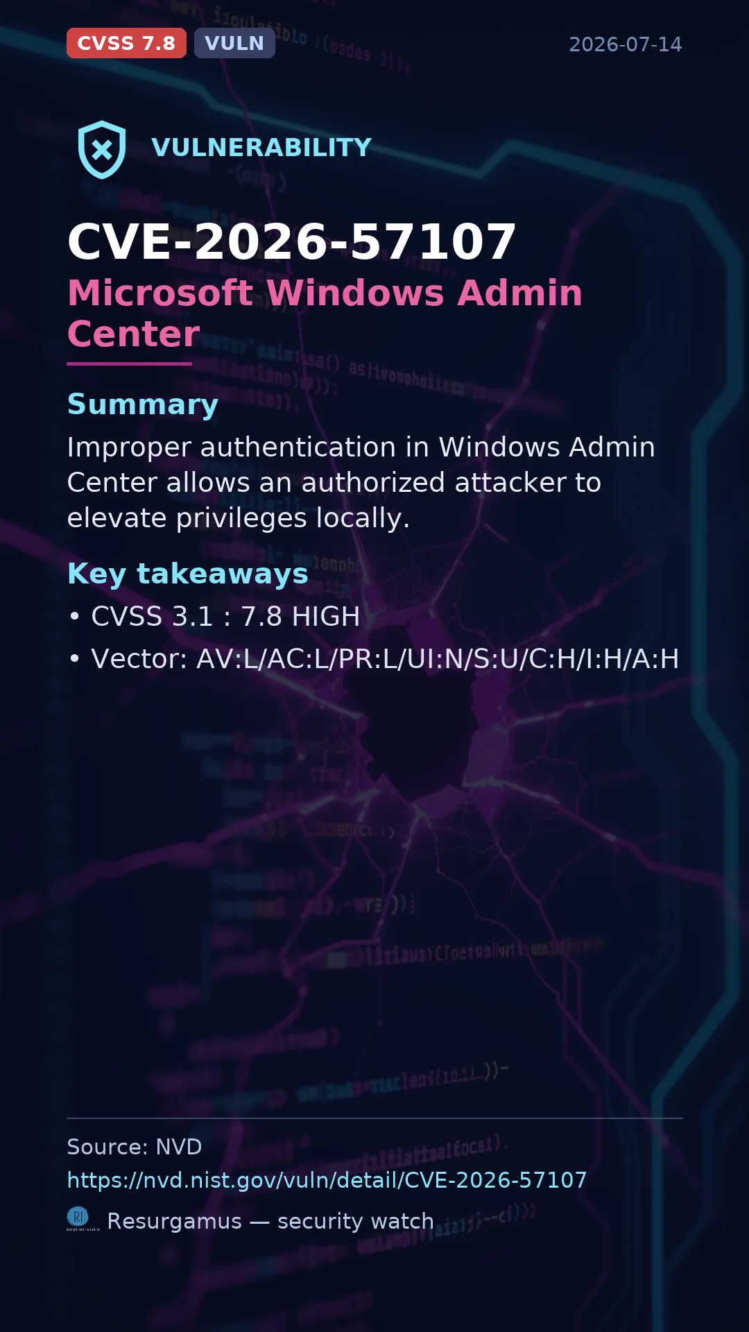 CVE-2026-57107 Microsoft Windows Admin Center Vulnerability