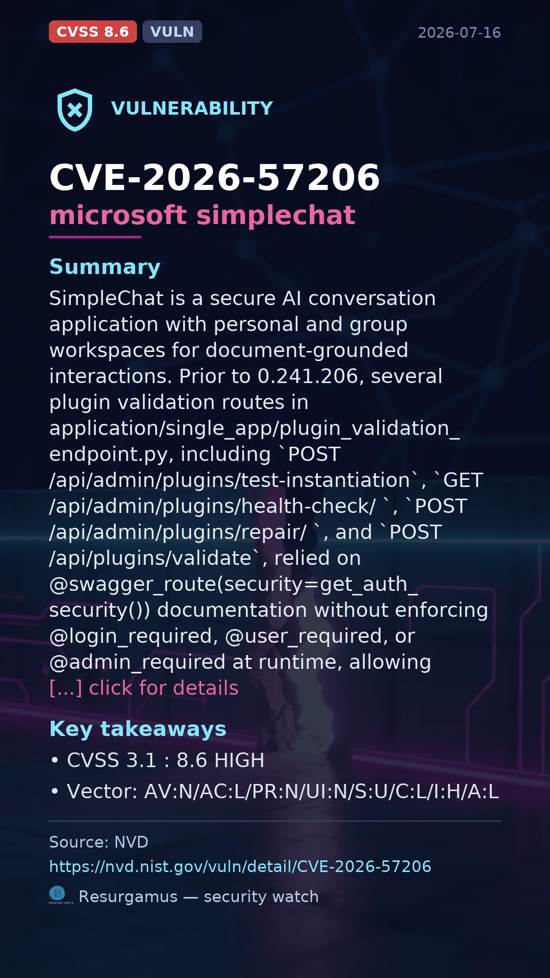 CVE-2026-57206 microsoft simplechat Vulnerability