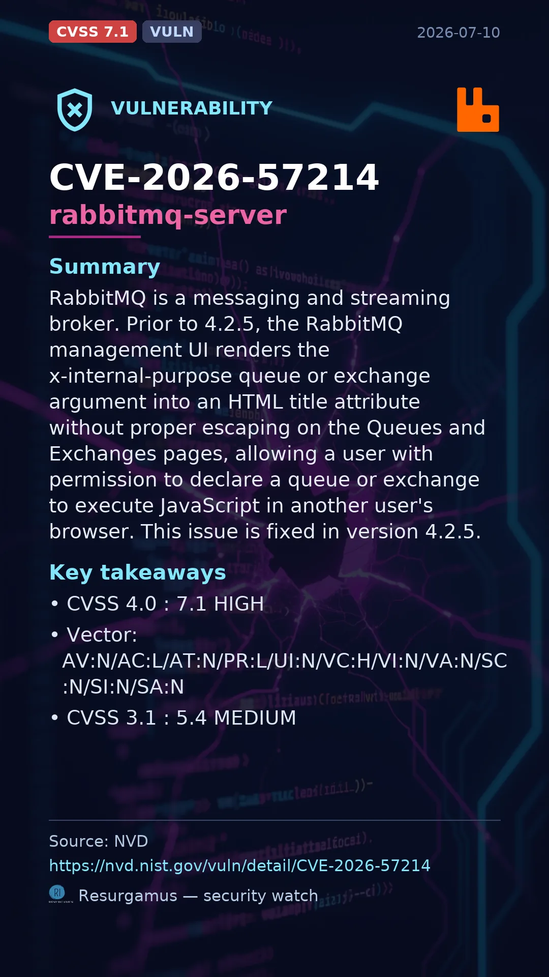 CVE-2026-57214 rabbitmq-server Vulnerability