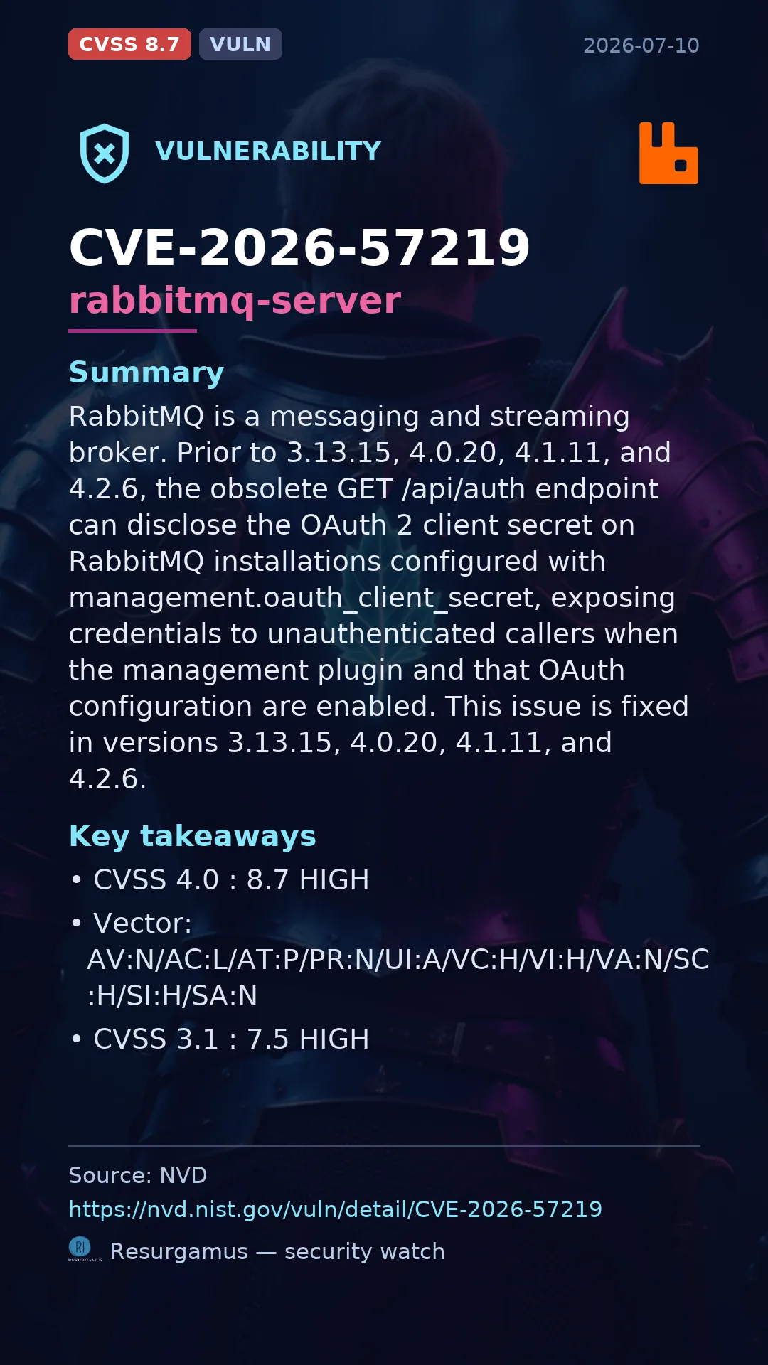 CVE-2026-57219 rabbitmq-server Vulnerability