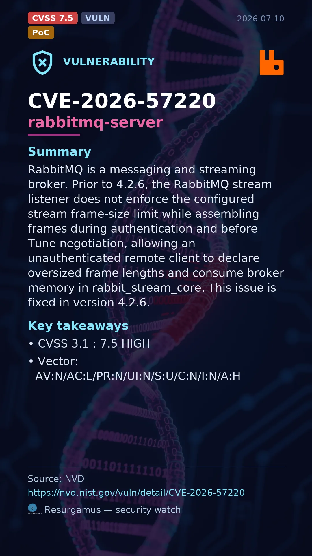 CVE-2026-57220 rabbitmq-server Vulnerability