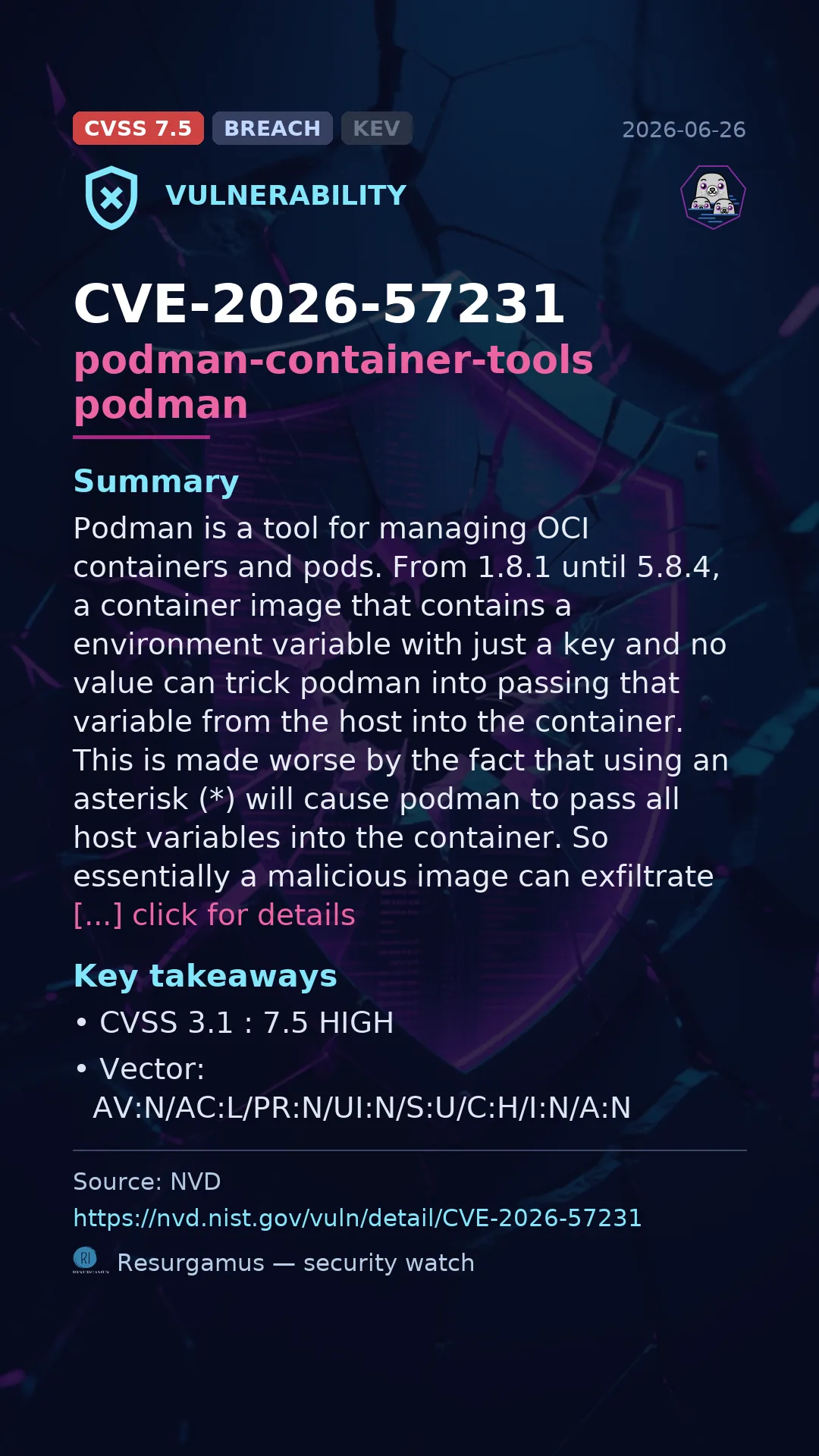 CVE-2026-57231 podman-container-tools podman Vulnerability