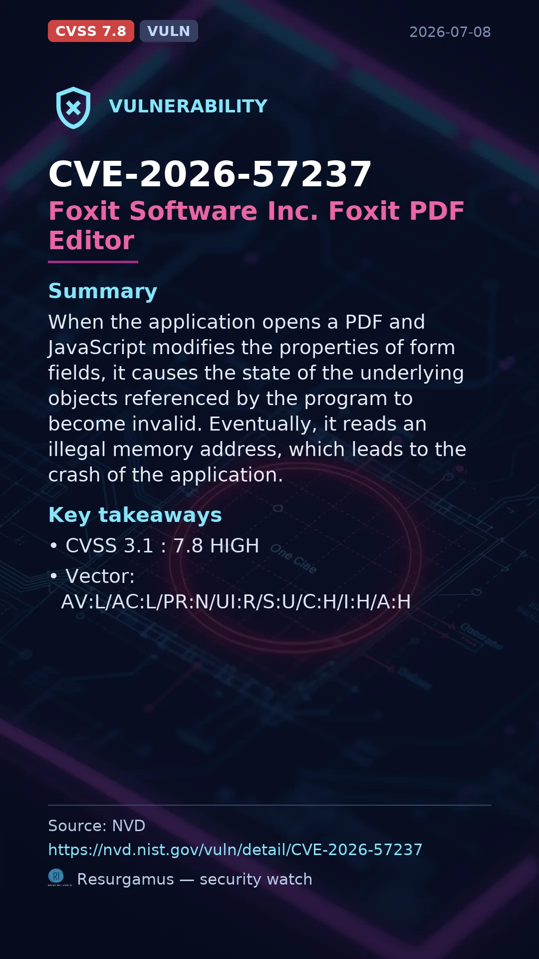 CVE-2026-57237 Foxit Software Inc. Foxit PDF Editor Vulnerability