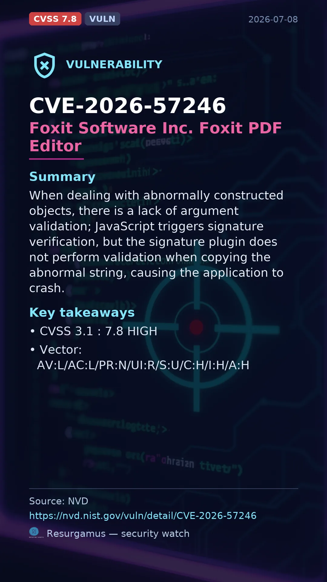 CVE-2026-57246 Foxit Software Inc. Foxit PDF Editor Vulnerability