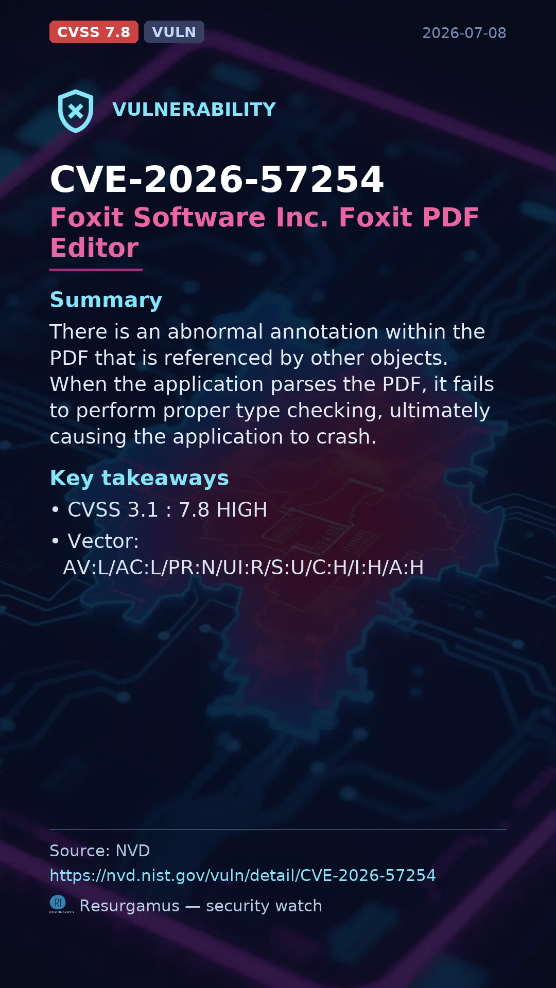 CVE-2026-57254 Foxit Software Inc. Foxit PDF Editor Vulnerability
