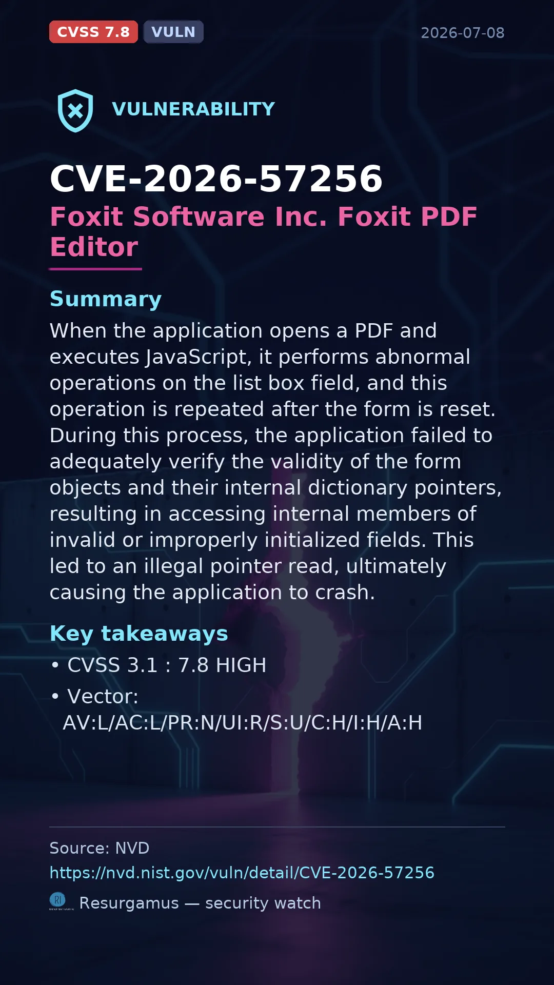 CVE-2026-57256 Foxit Software Inc. Foxit PDF Editor Vulnerability