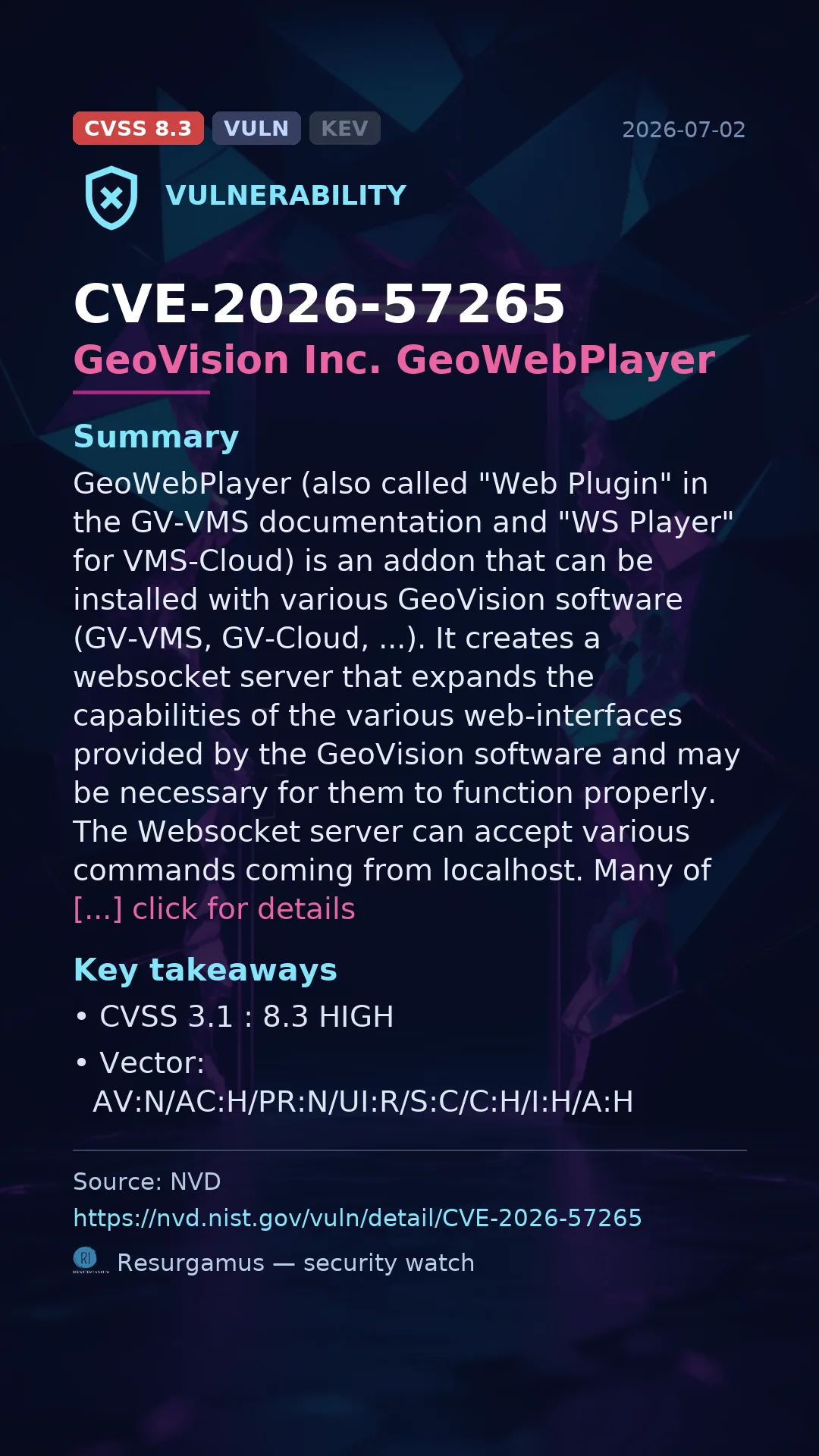 CVE-2026-57265 GeoVision Inc. GeoWebPlayer Vulnerability