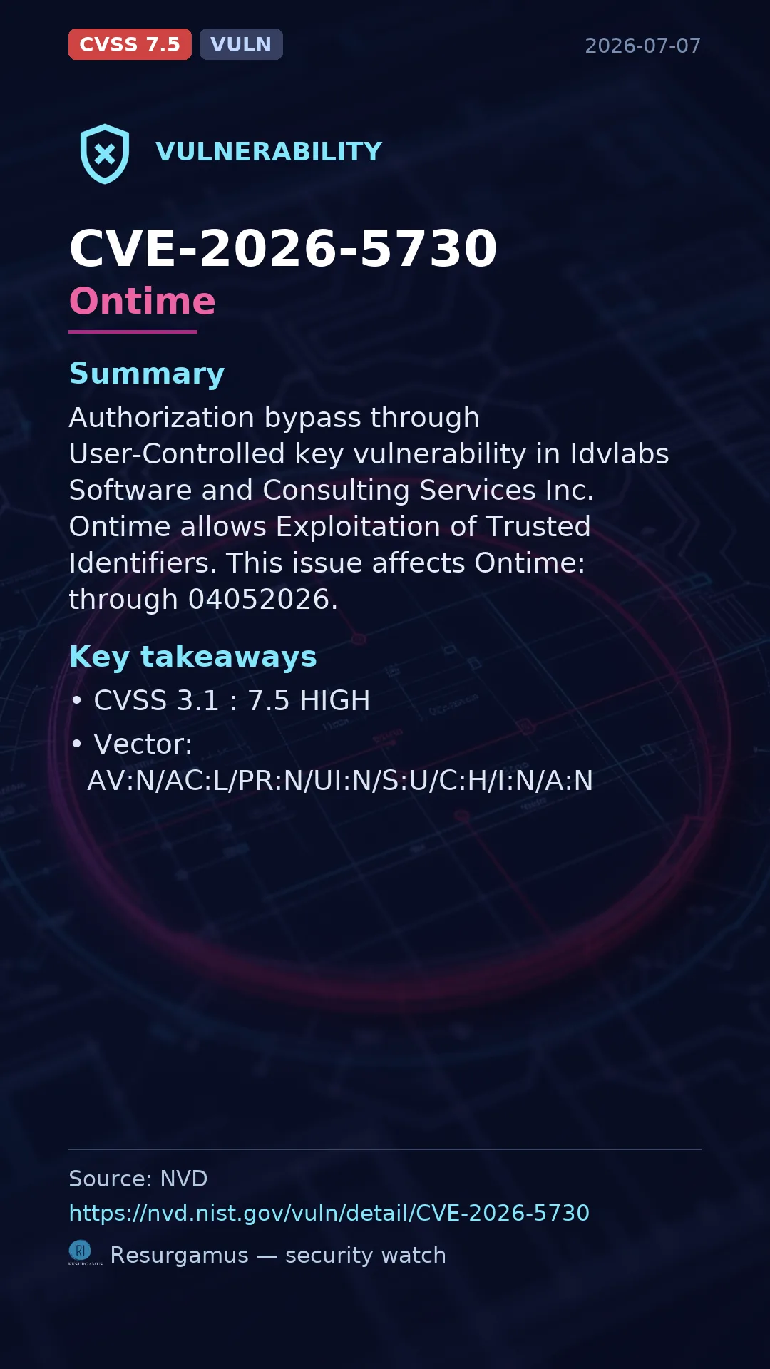 CVE-2026-5730 Ontime Vulnerability