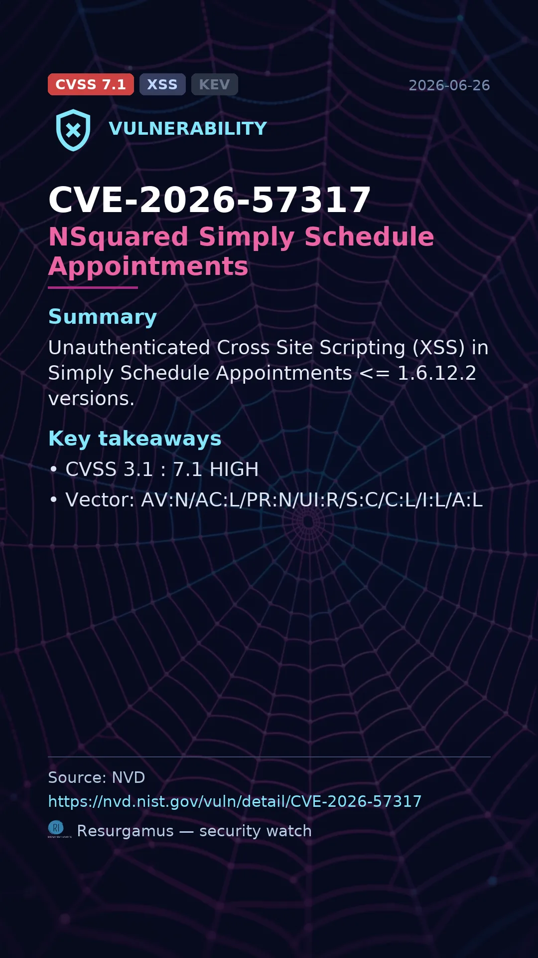 CVE-2026-57317 NSquared Simply Schedule Appointments Vulnerability