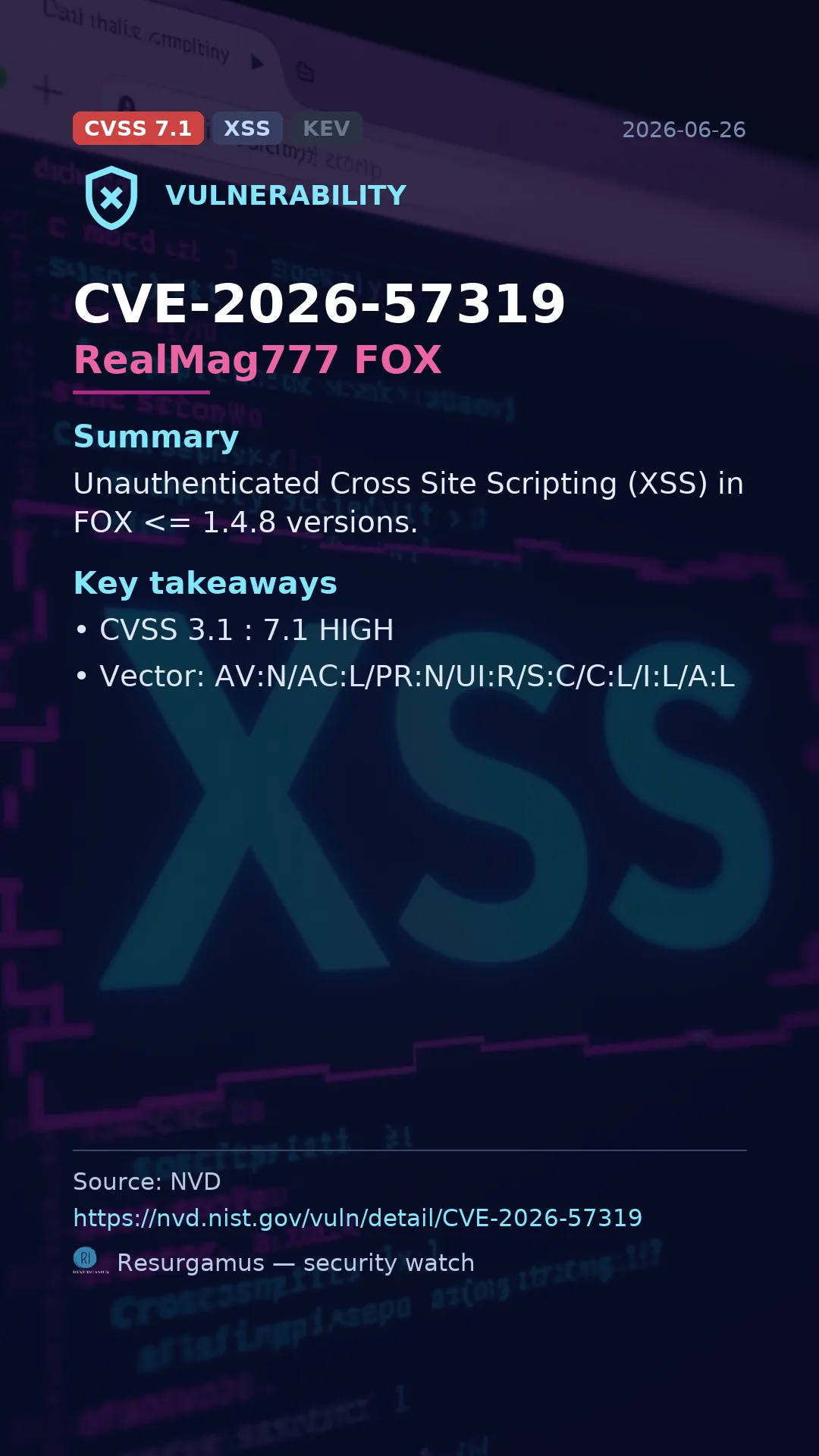 CVE-2026-57319 RealMag777 FOX Vulnerability