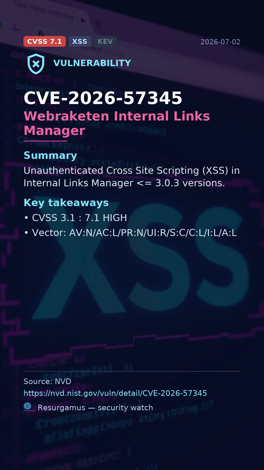 CVE-2026-57345 Webraketen Internal Links Manager Vulnerability