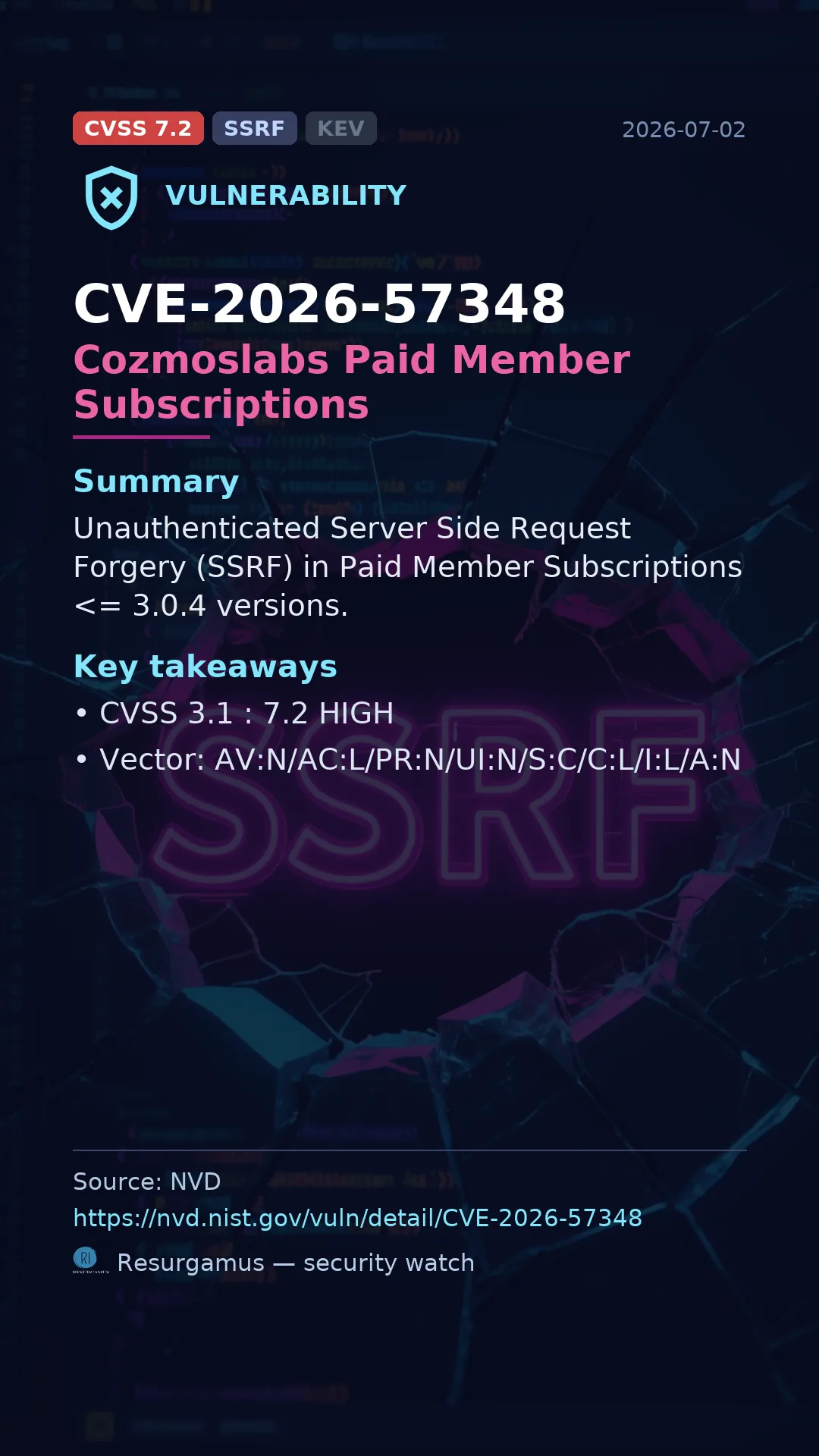 CVE-2026-57348 Cozmoslabs Paid Member Subscriptions Vulnerability
