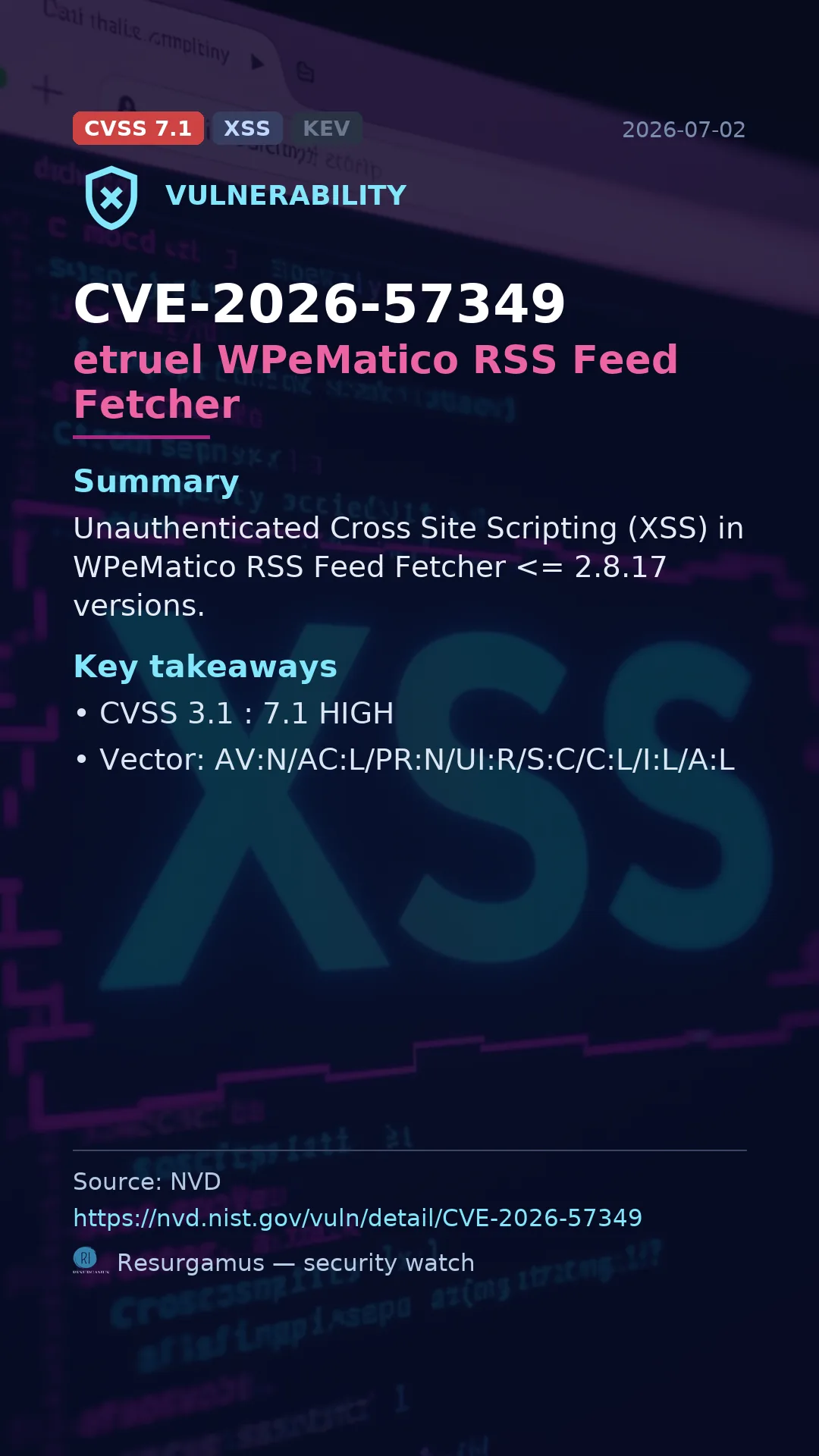 CVE-2026-57349 etruel WPeMatico RSS Feed Fetcher Vulnerability