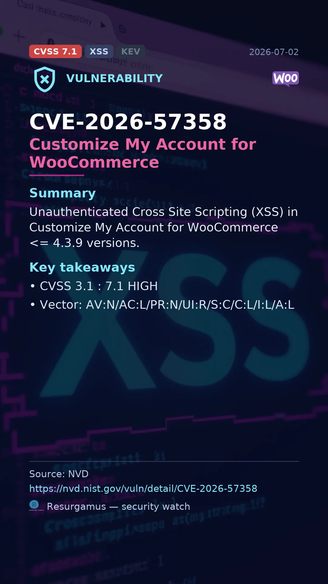 CVE-2026-57358 Customize My Account for WooCommerce Vulnerability