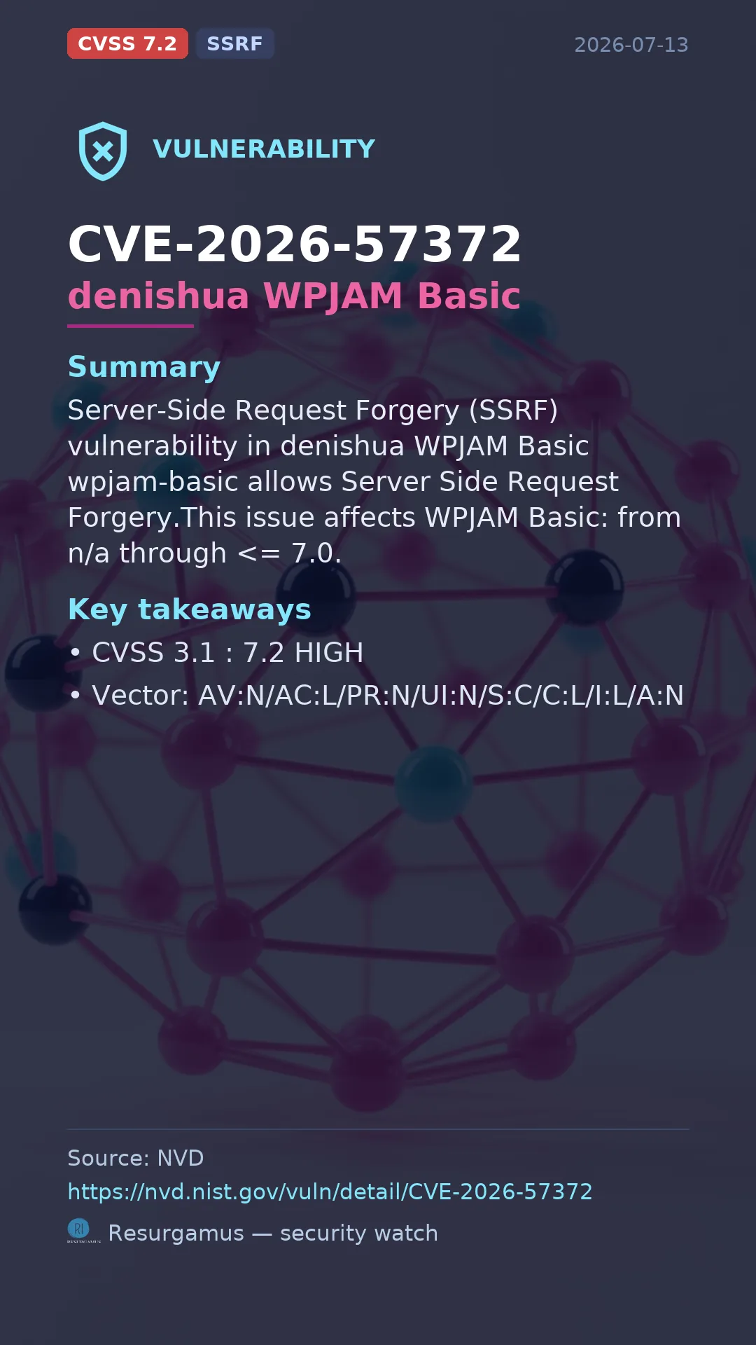 CVE-2026-57372 denishua WPJAM Basic Vulnerability
