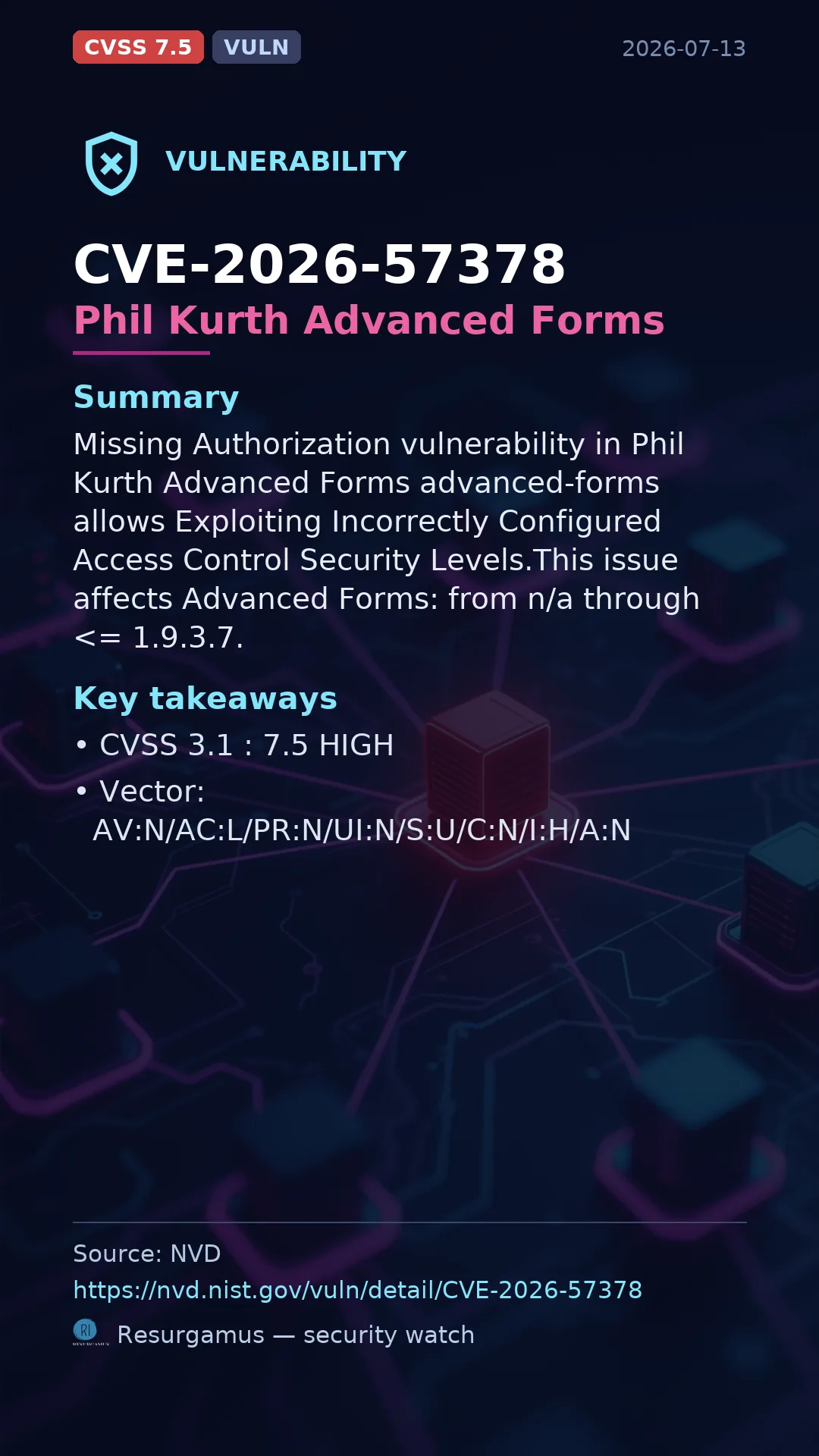 CVE-2026-57378 Phil Kurth Advanced Forms Vulnerability