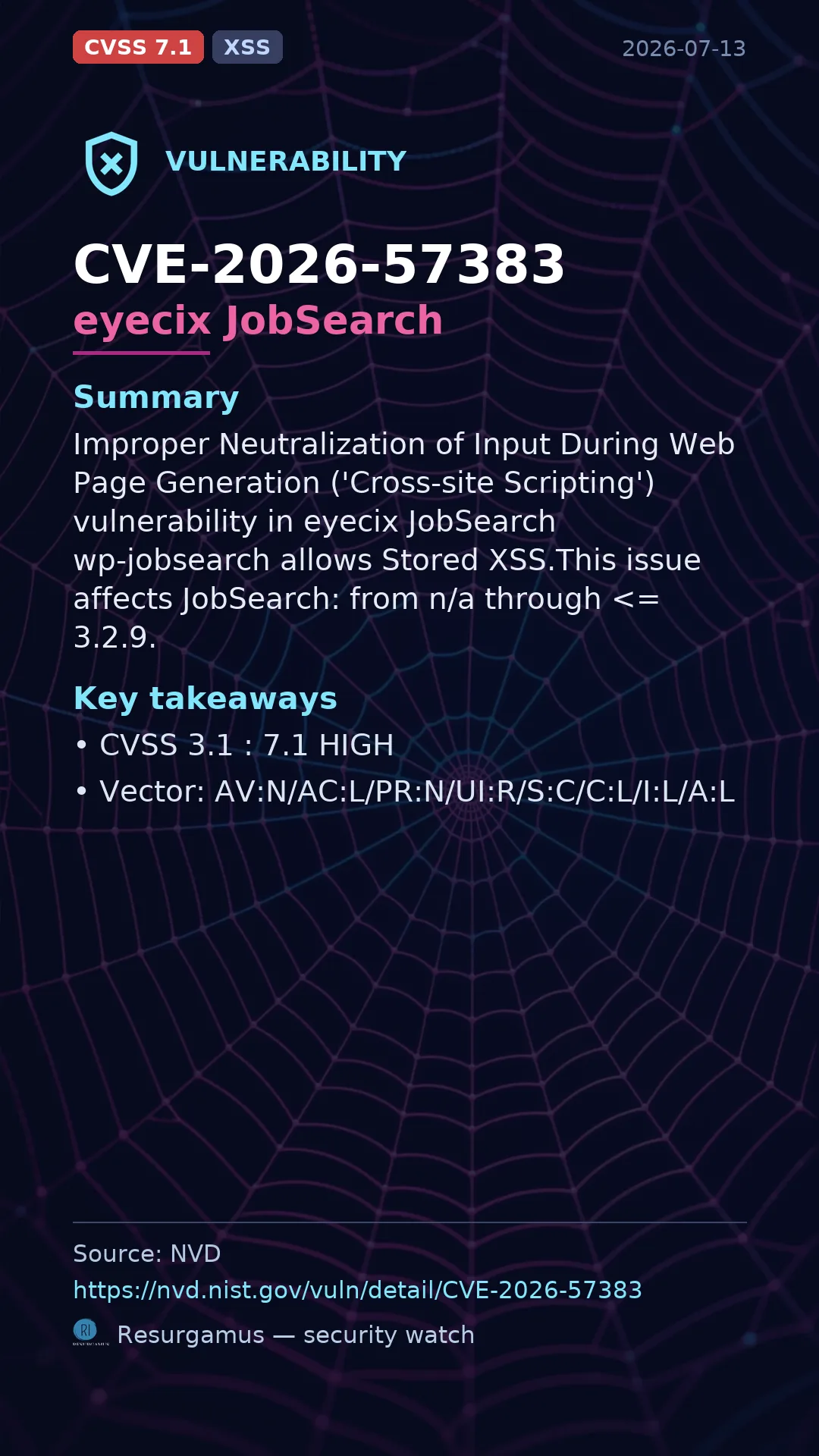 CVE-2026-57383 eyecix JobSearch Vulnerability