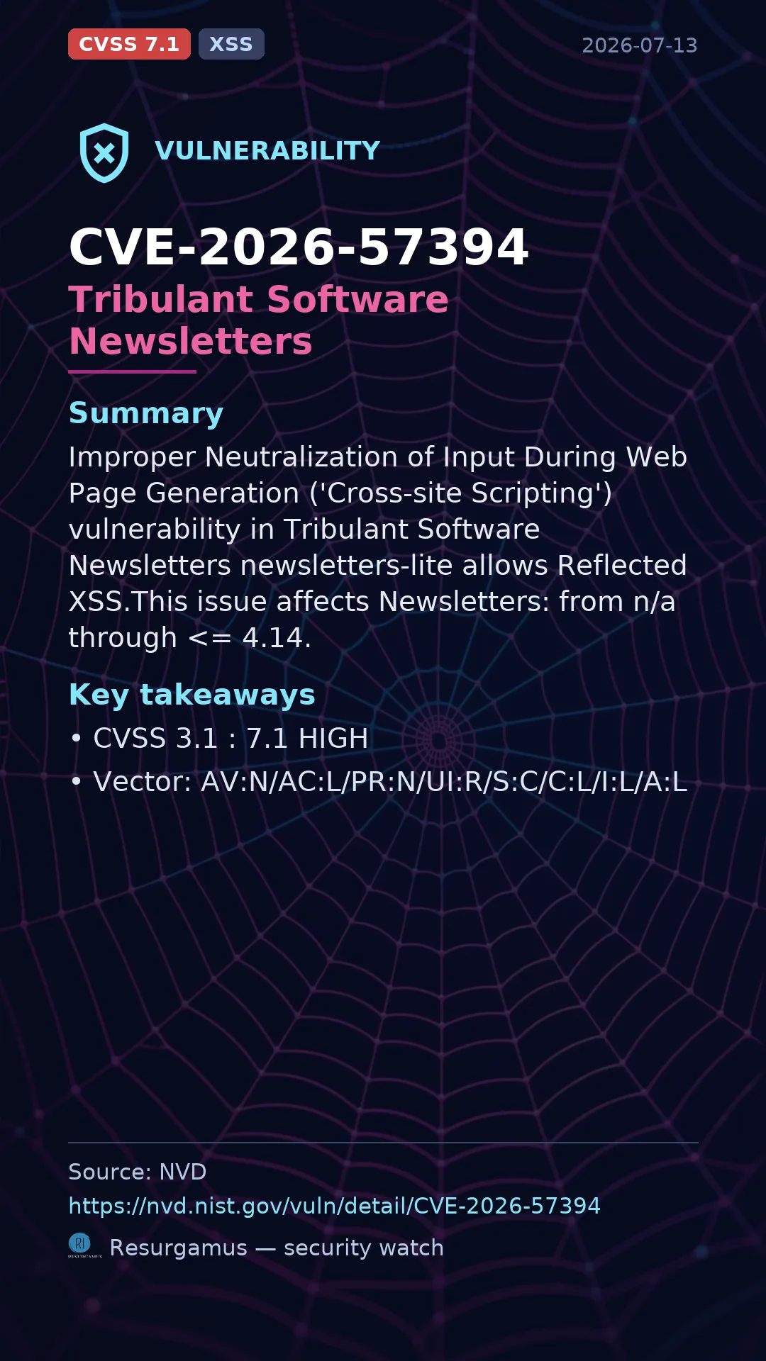 CVE-2026-57394 Tribulant Software Newsletters Vulnerability