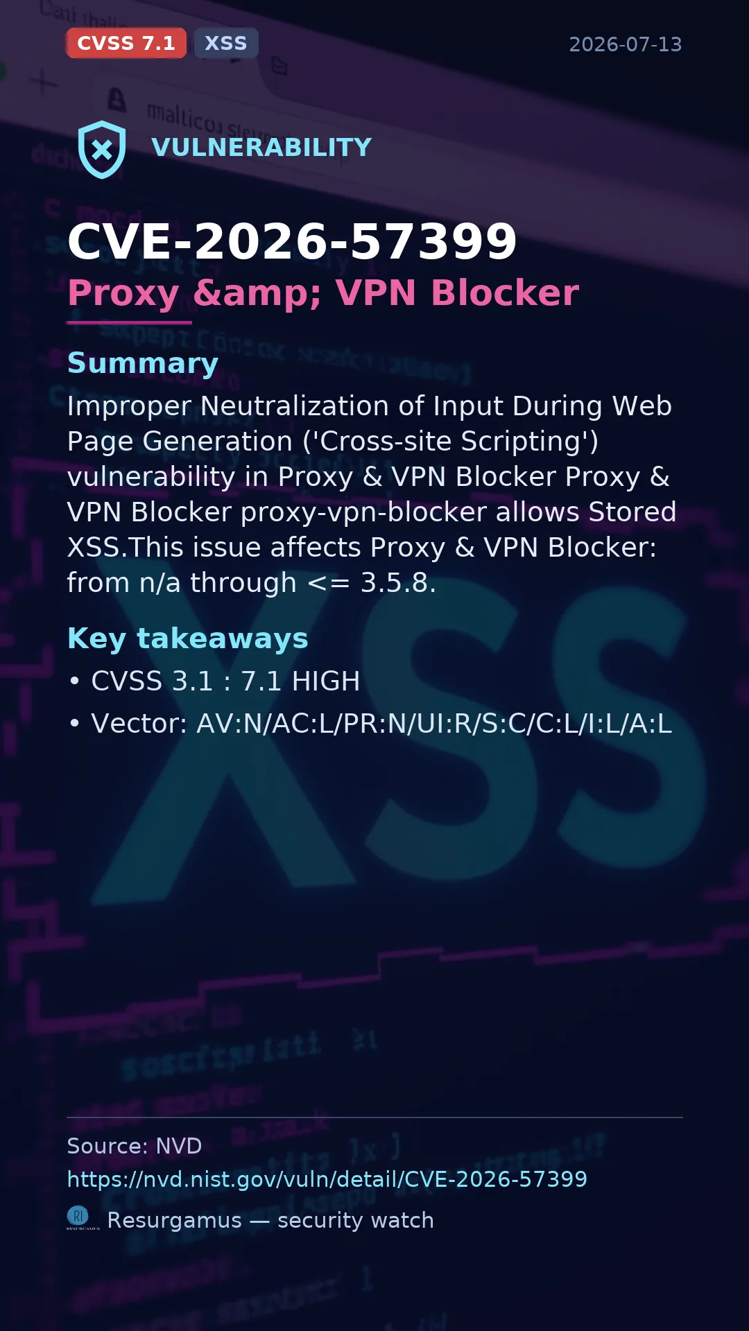CVE-2026-57399 Proxy &amp; VPN Blocker Vulnerability
