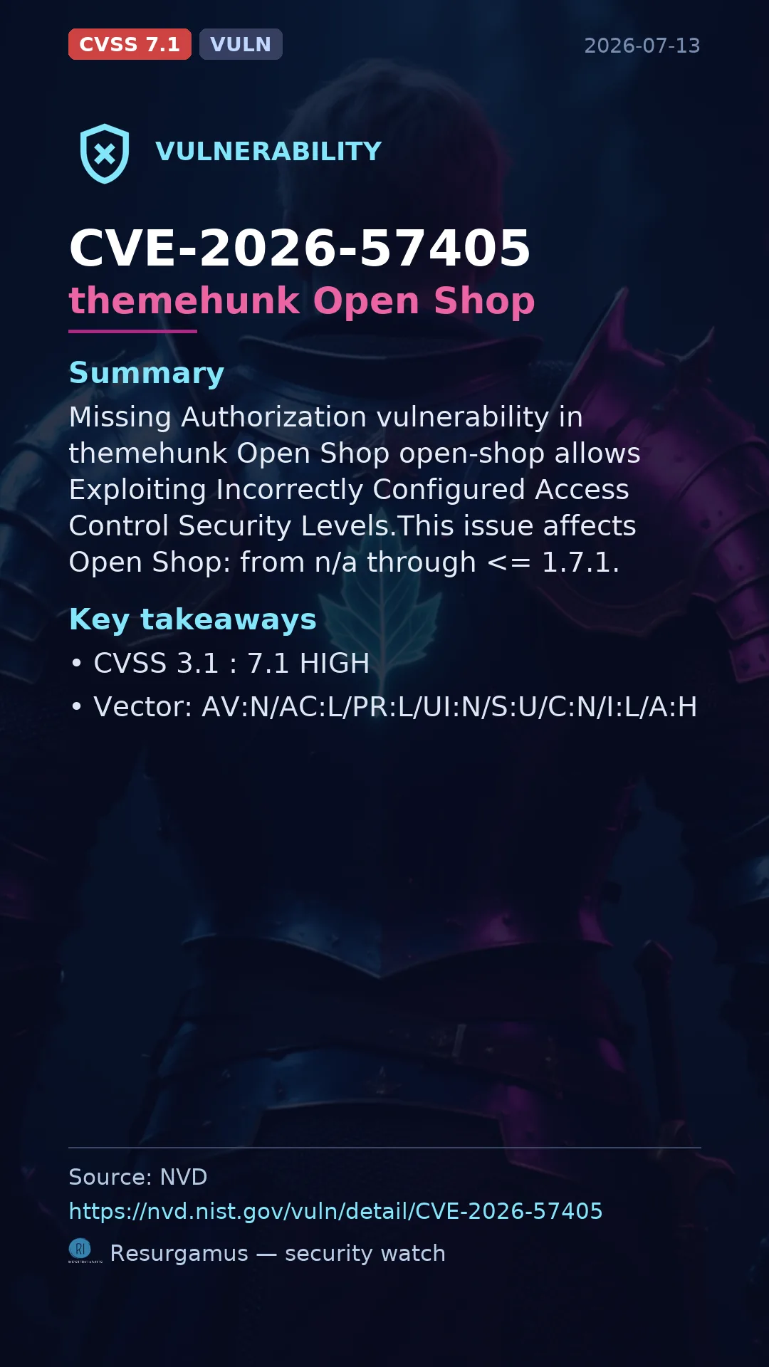 CVE-2026-57405 themehunk Open Shop Vulnerability
